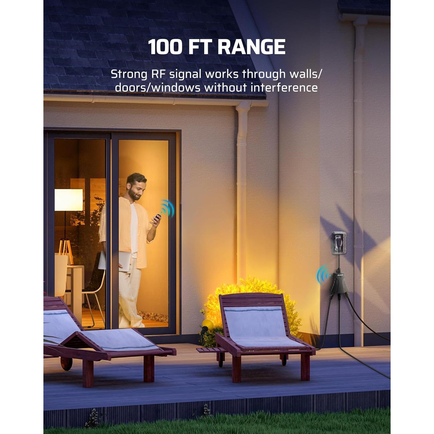 Enchufe Remoto DEWENWILS para Exterior 15A 3 Salidas IP65