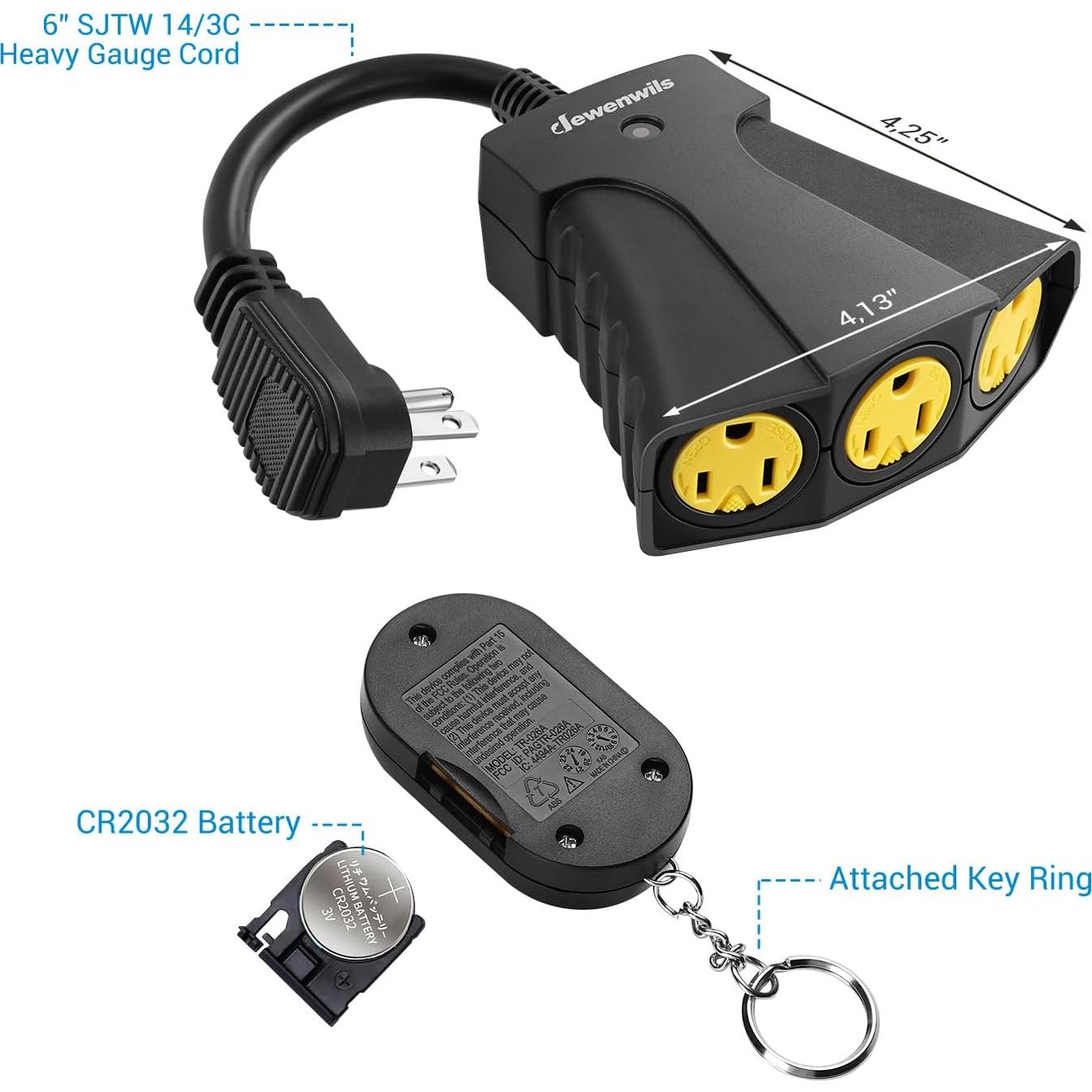 Enchufe Remoto DEWENWILS para Exterior 15A 3 Salidas IP65