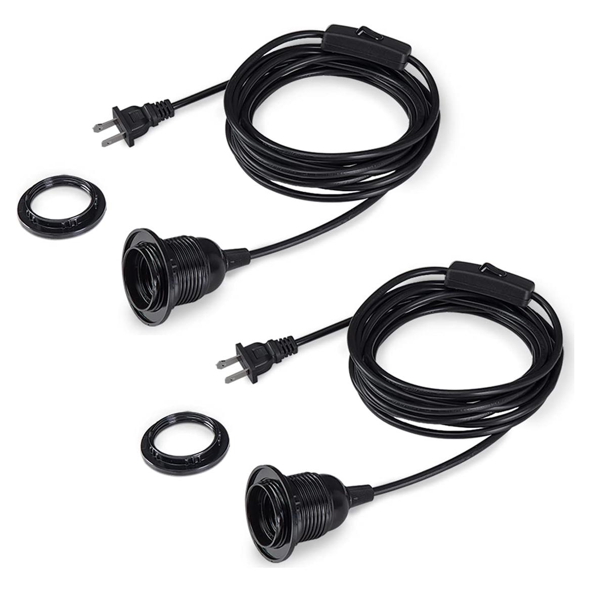 HESSION Luz Colgante Enchufable 15 Pies E26/E27 Negro 2 Paquete