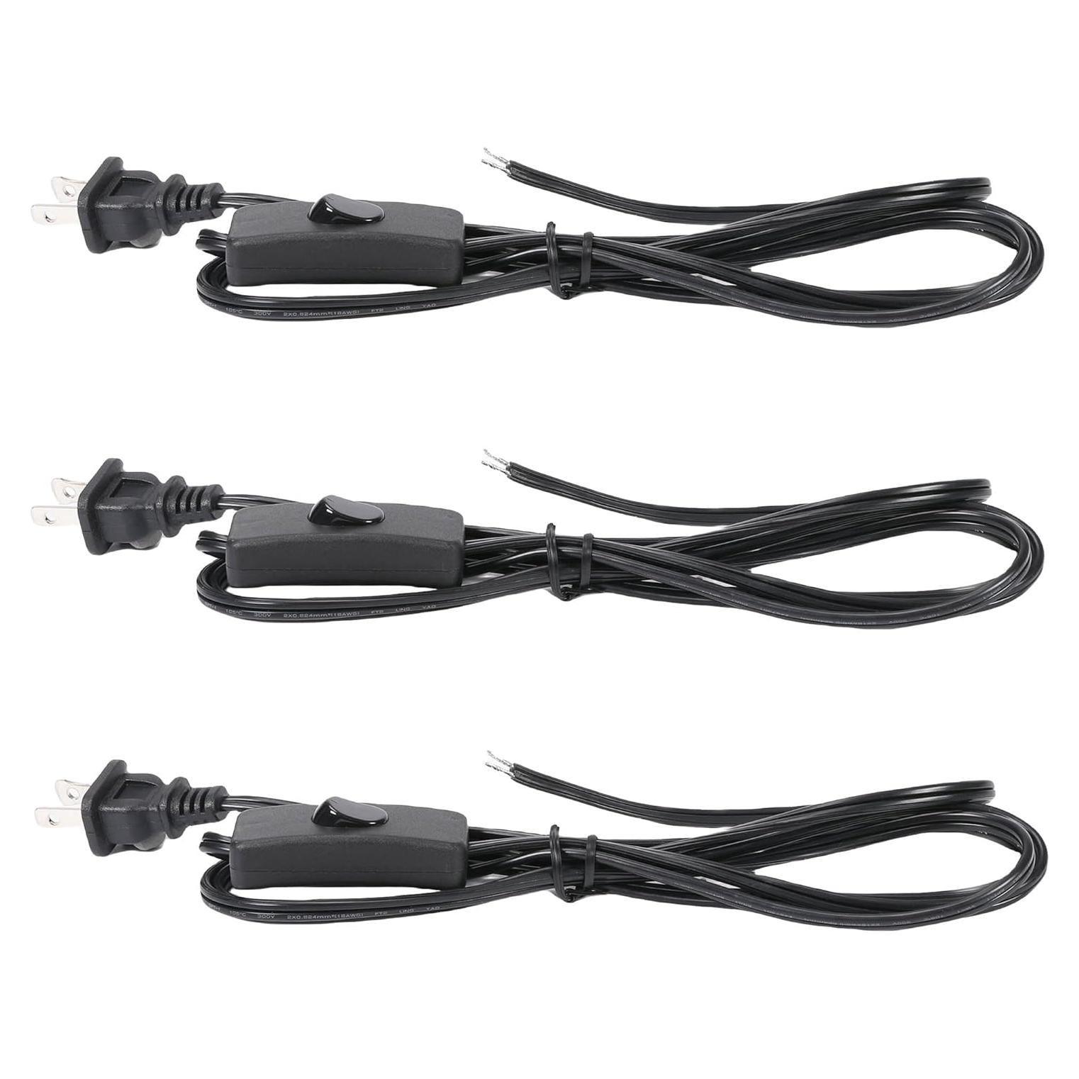 Cable de Lámpara Negro con Interruptor Botón 1.83m 3 Paquetes