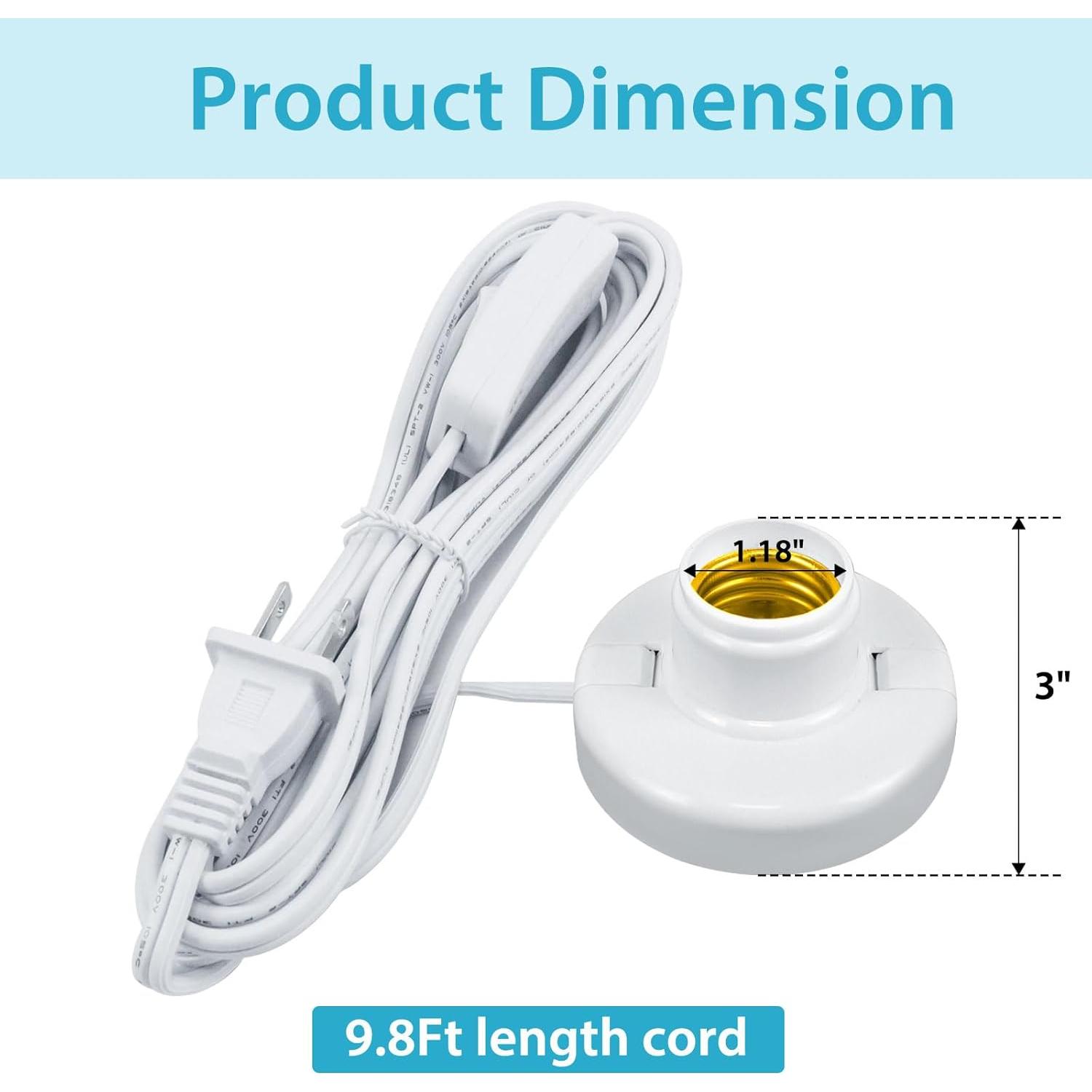 Portalámpara E26/E27 con Cable de 2.99m y Interruptor - Paquete de 2