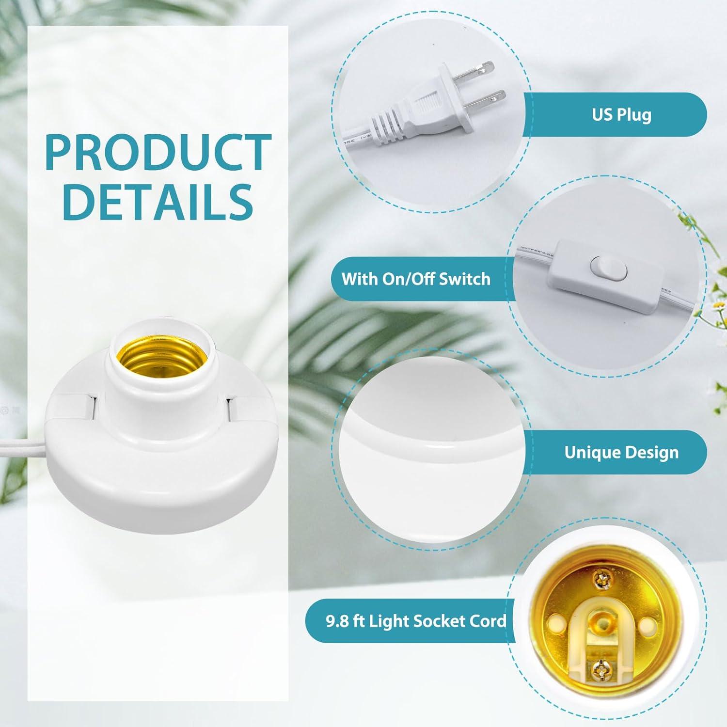 Portalámpara E26/E27 con Cable de 2.99m y Interruptor - Paquete de 2