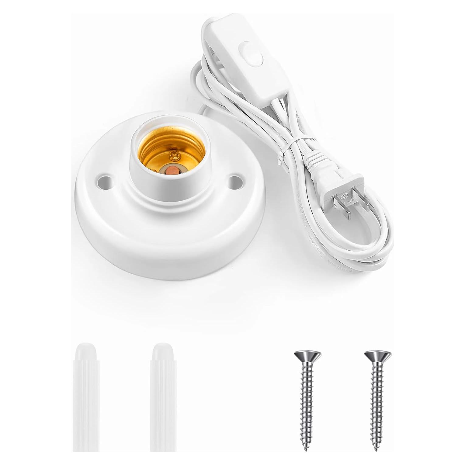 Base de lámpara E26/E27 con cable de 4.6m y interruptor