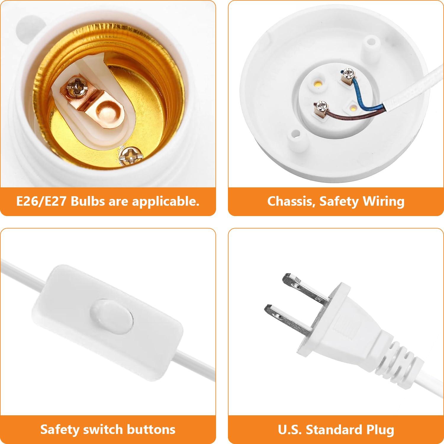 Base de lámpara E26/E27 con cable de 4.6m y interruptor