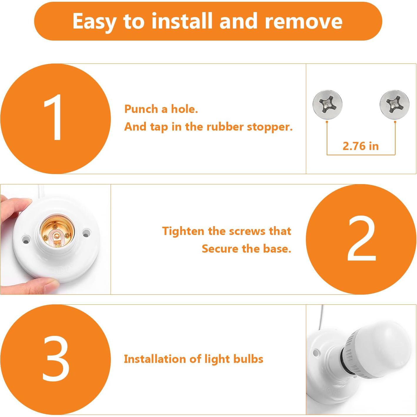 Base de lámpara E26/E27 con cable de 4.6m y interruptor