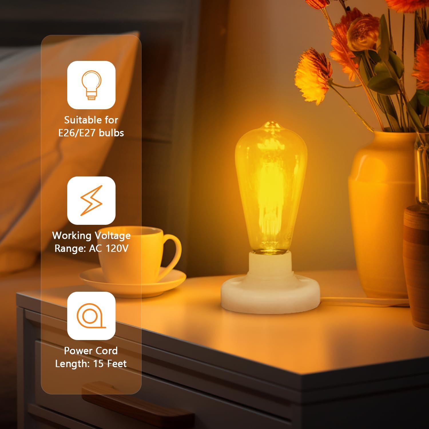 Base de lámpara E26/E27 con cable de 4.6m y interruptor