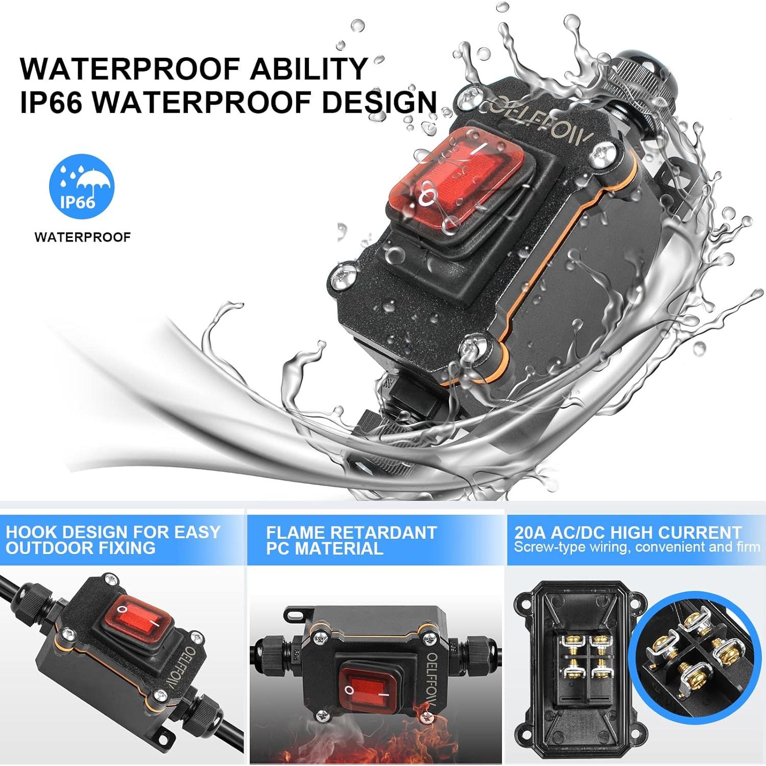 Interruptor de Palanca Impermeable Minyu DPST 20A Rojo