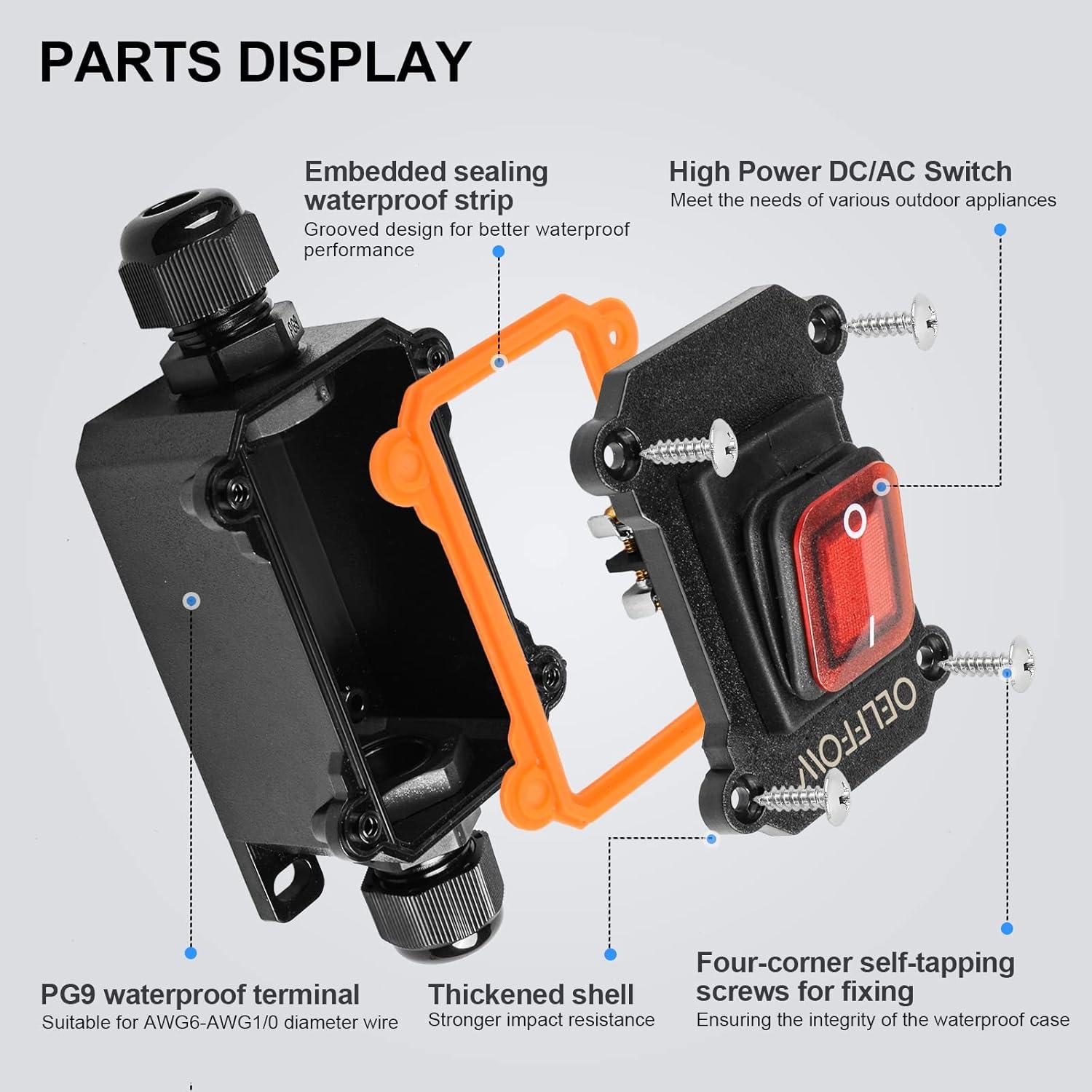Interruptor de Palanca Impermeable Minyu DPST 20A Rojo