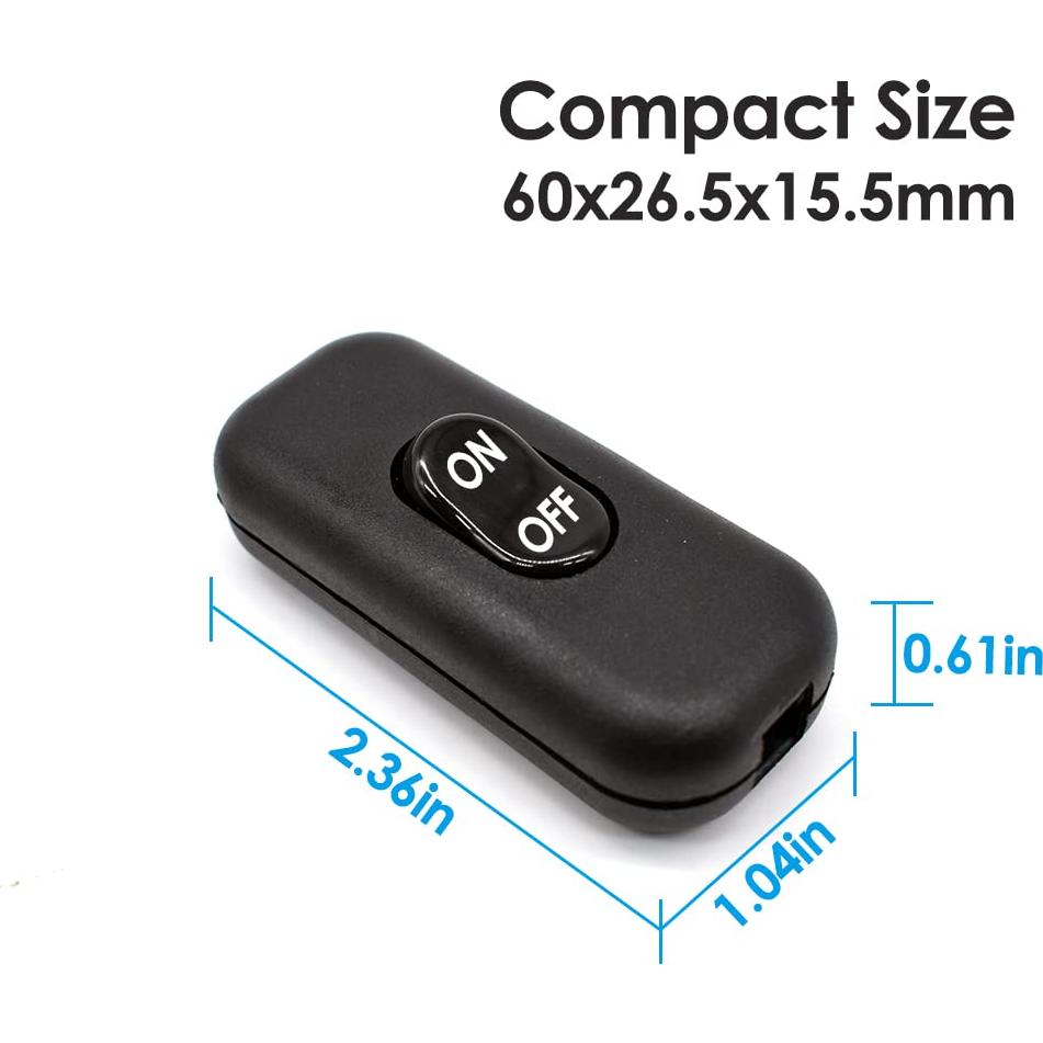 Interruptor de cable en línea PLUSPOE 2 paquetes 250V 6A negro