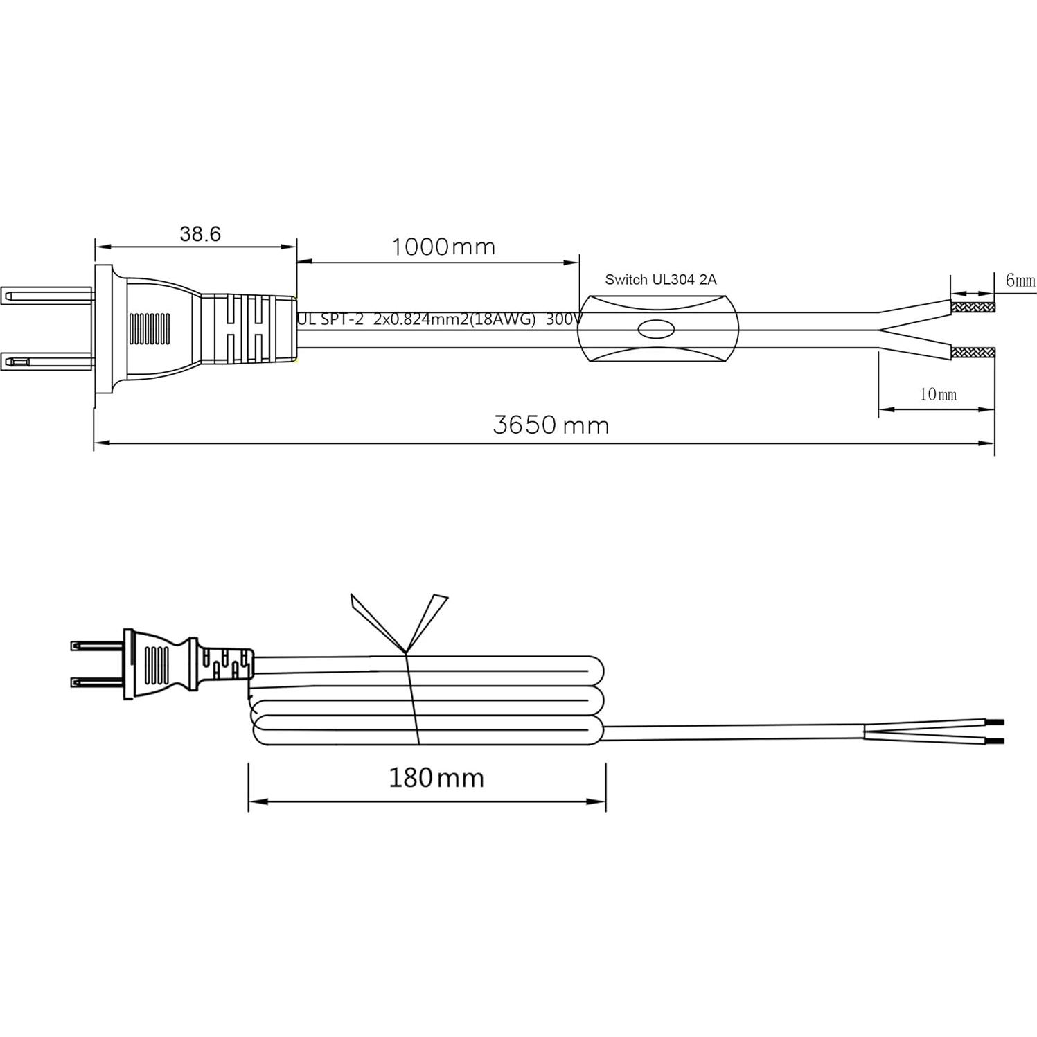 Cable de Lámpara con Interruptor VSEER 3.66 m Negro 18 AWG