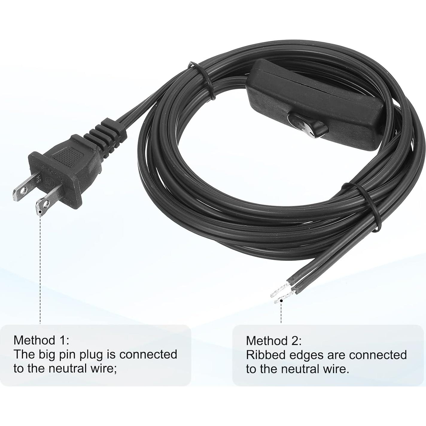 Cable de Reemplazo uxcell 12FT con Interruptor 2A/250V Negro