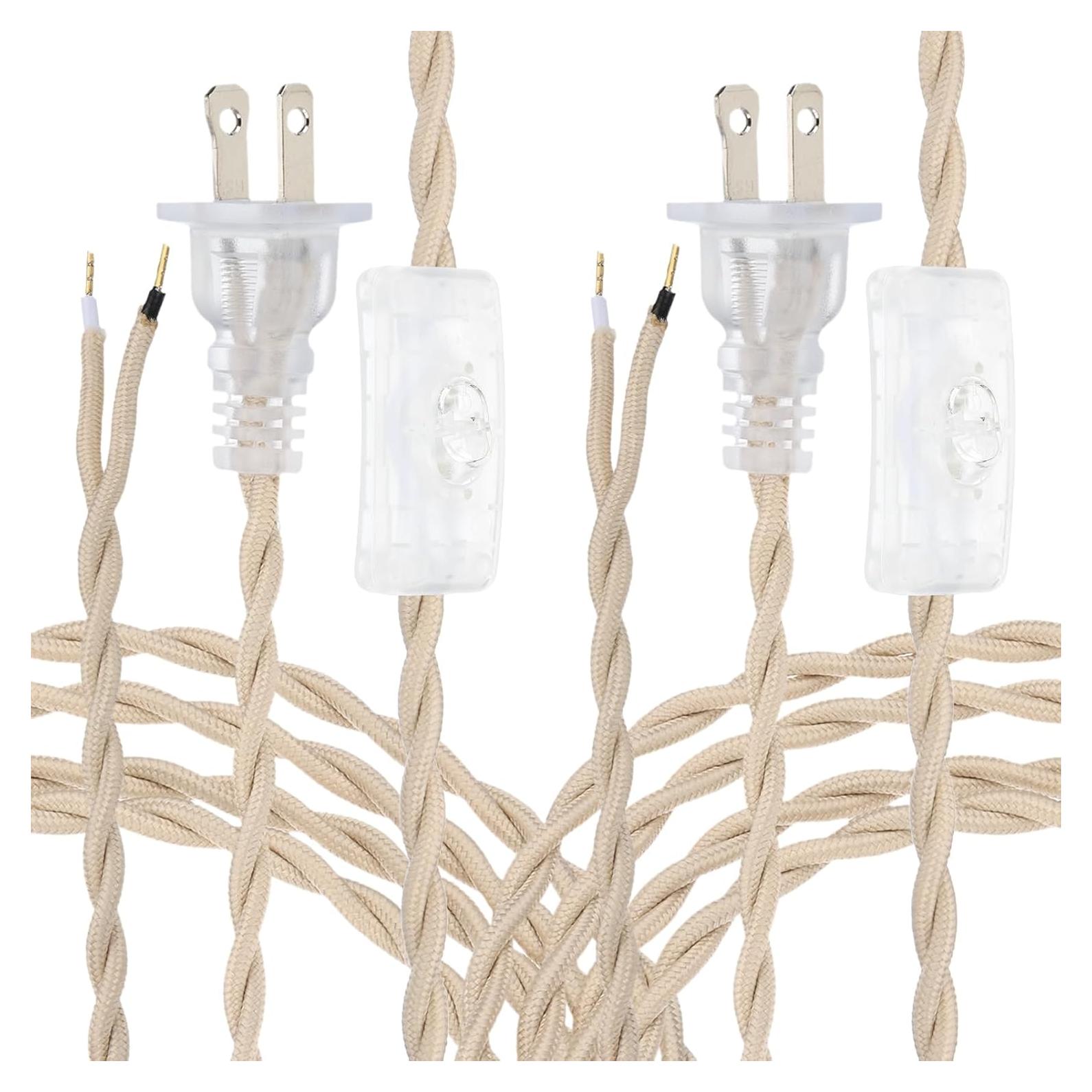 Cable de Lámpara Cubierto de Tela uxcell 2.44m Beige 18AWG