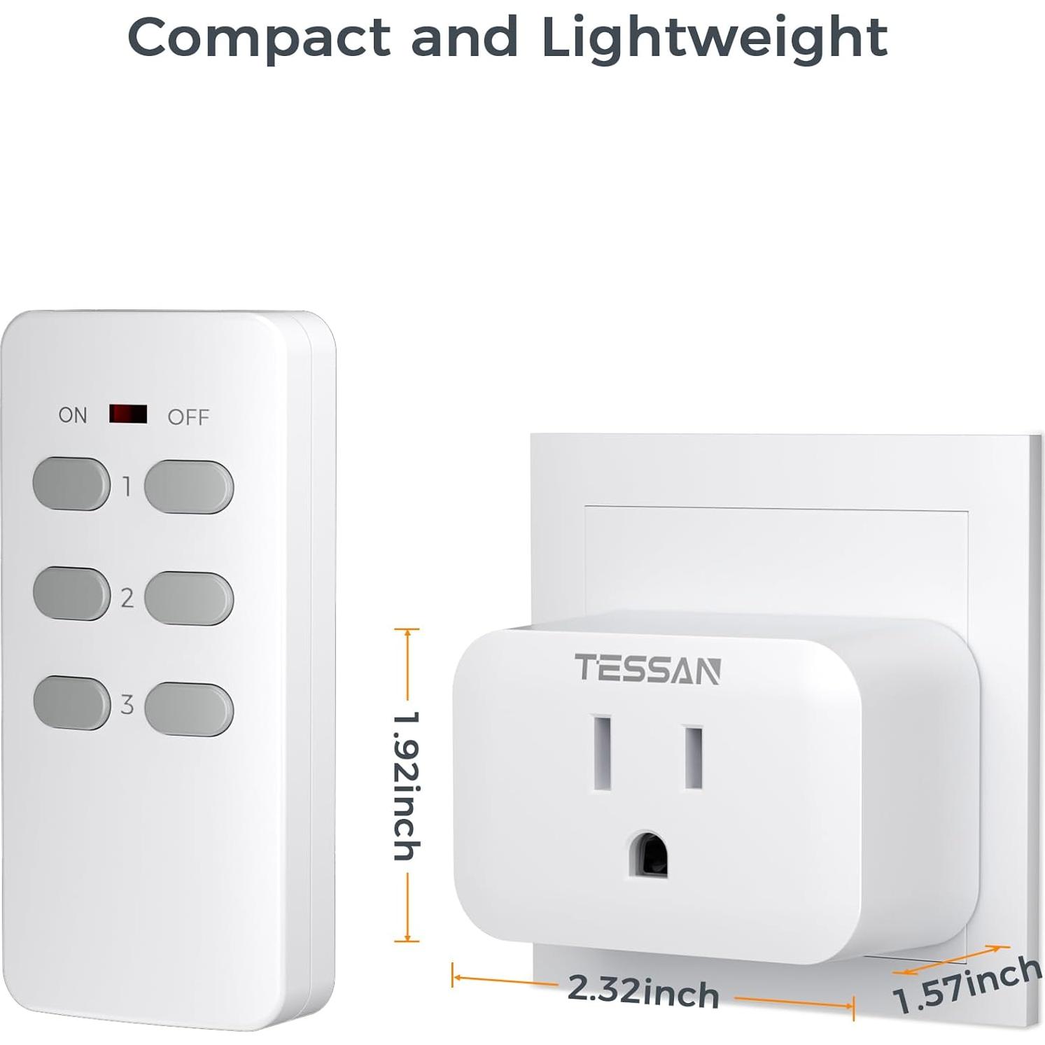 Enchufe Eléctrico Inalámbrico TESSAN con Control Remoto 15A