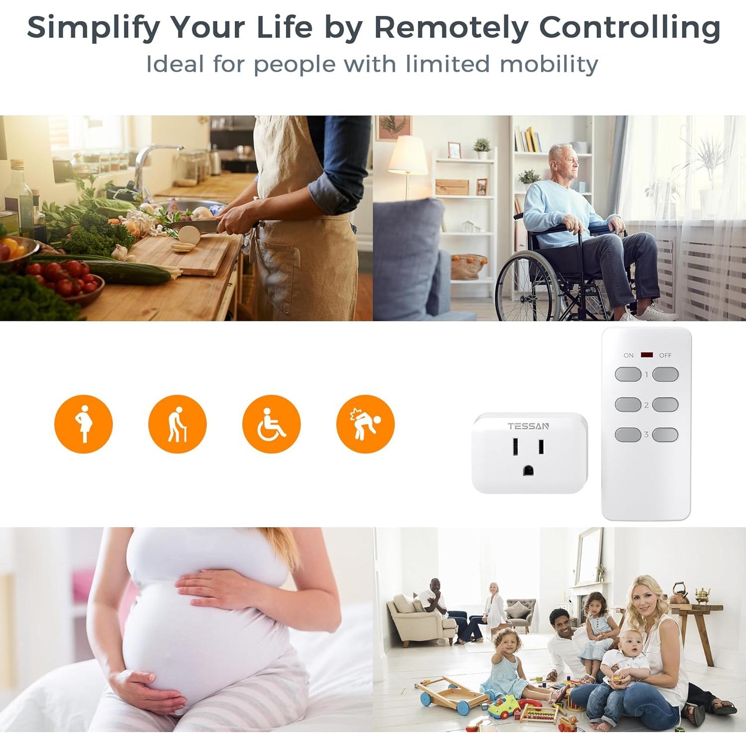 Enchufe Eléctrico Inalámbrico TESSAN con Control Remoto 15A