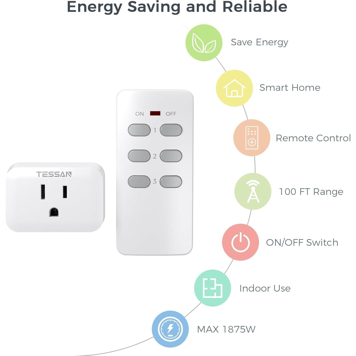 Enchufe Eléctrico Inalámbrico TESSAN con Control Remoto 15A