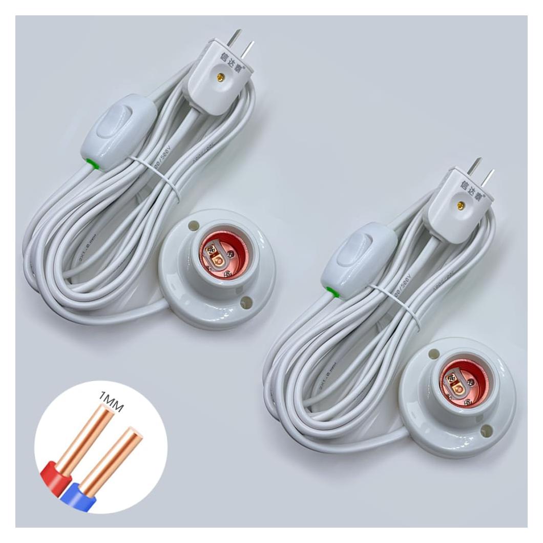 Portalámparas exterior E26/E27 con cable 3m y 2 interruptores