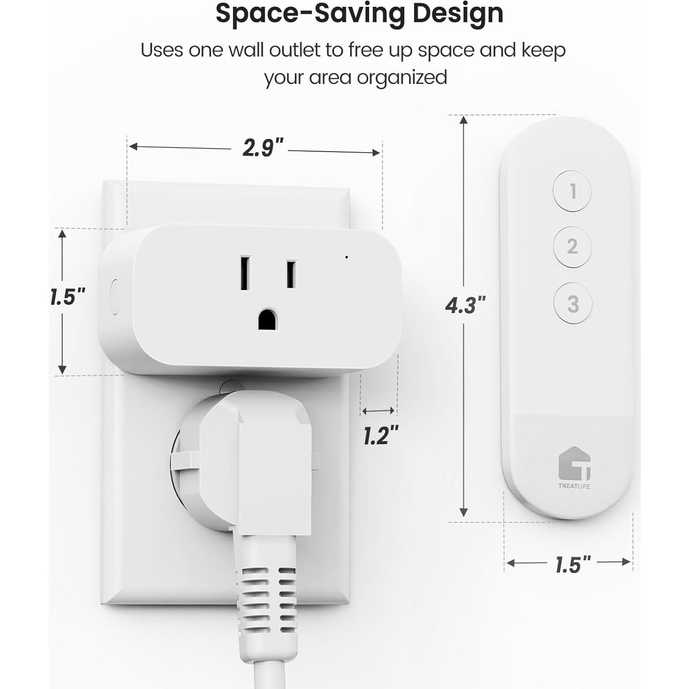 Enchufes Control Remoto TREATLIFE 3 Pack 15A 1800W