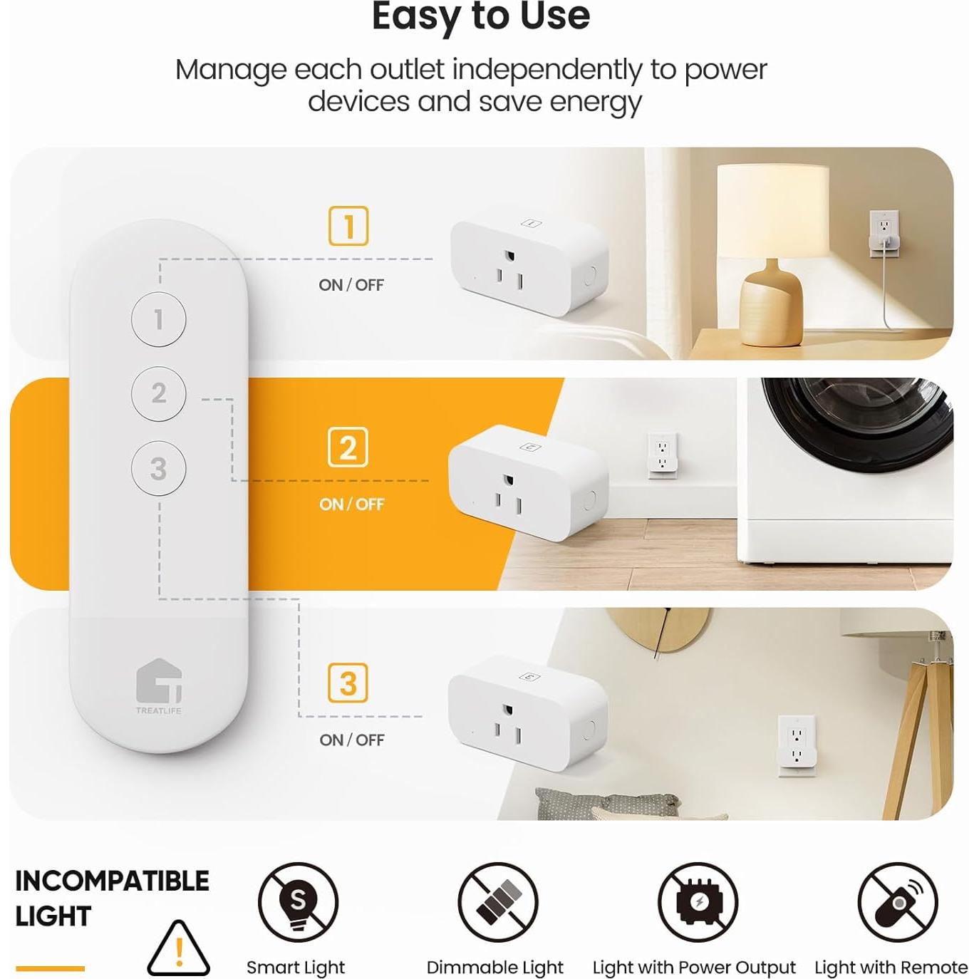 Enchufes Control Remoto TREATLIFE 3 Pack 15A 1800W