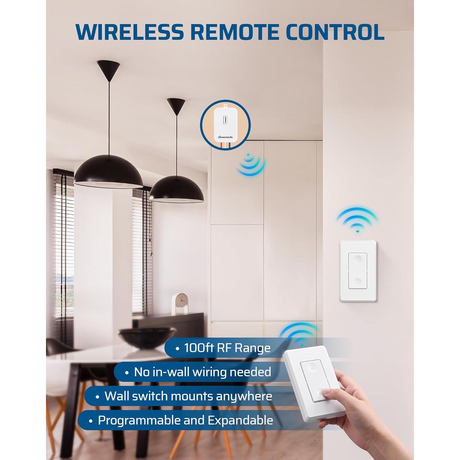Interruptor de Luz Inalámbrico DEWENWILS 15A 100FT Kit
