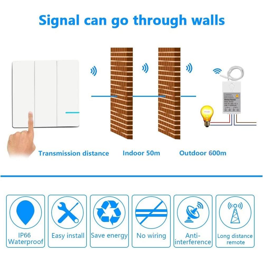Interruptor de Luz Inalámbrico Thinkbee 3 Gang IP66 1000W