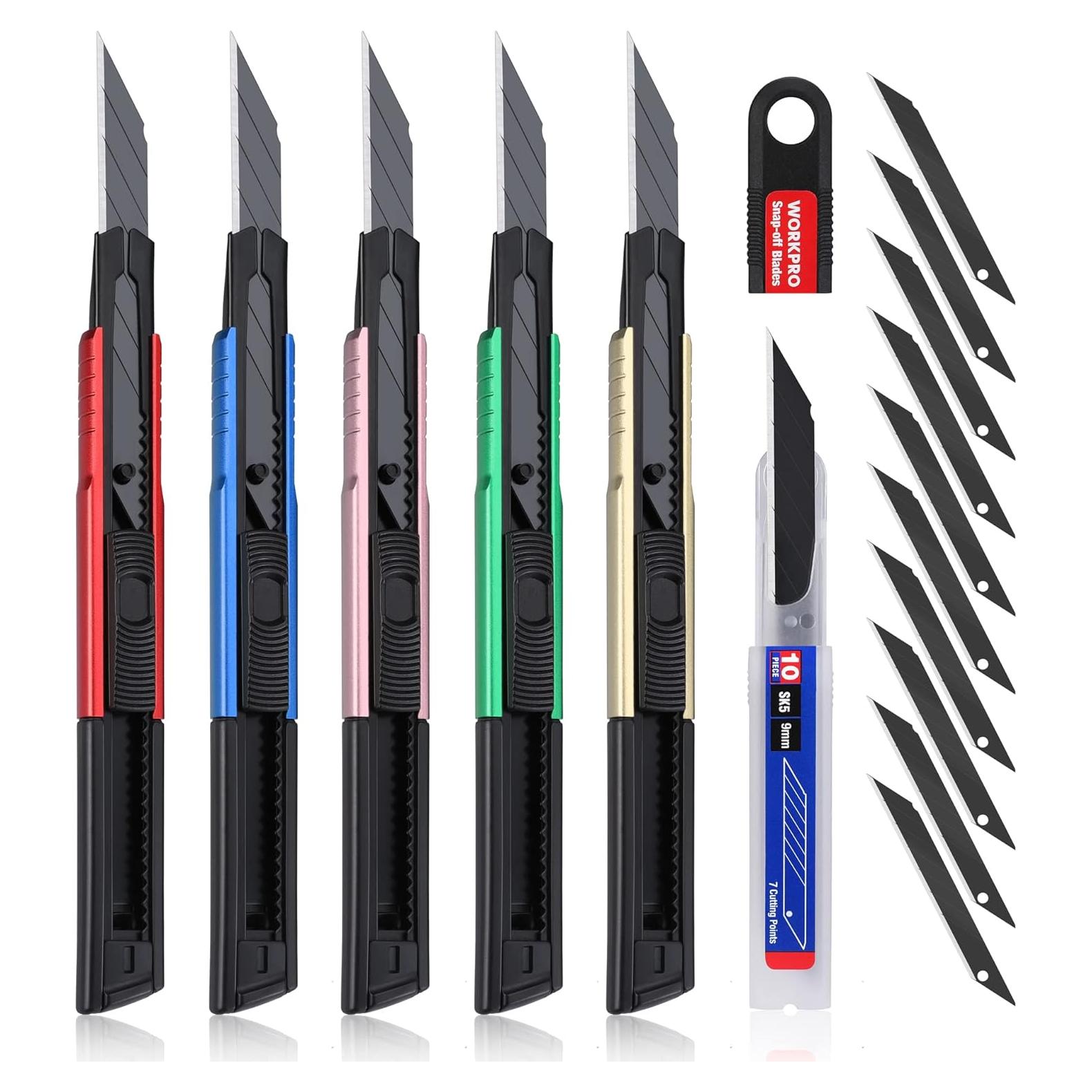 Cuchillo Utility WORKPRO Retráctil con 10 Hojas Extra - Set de 5