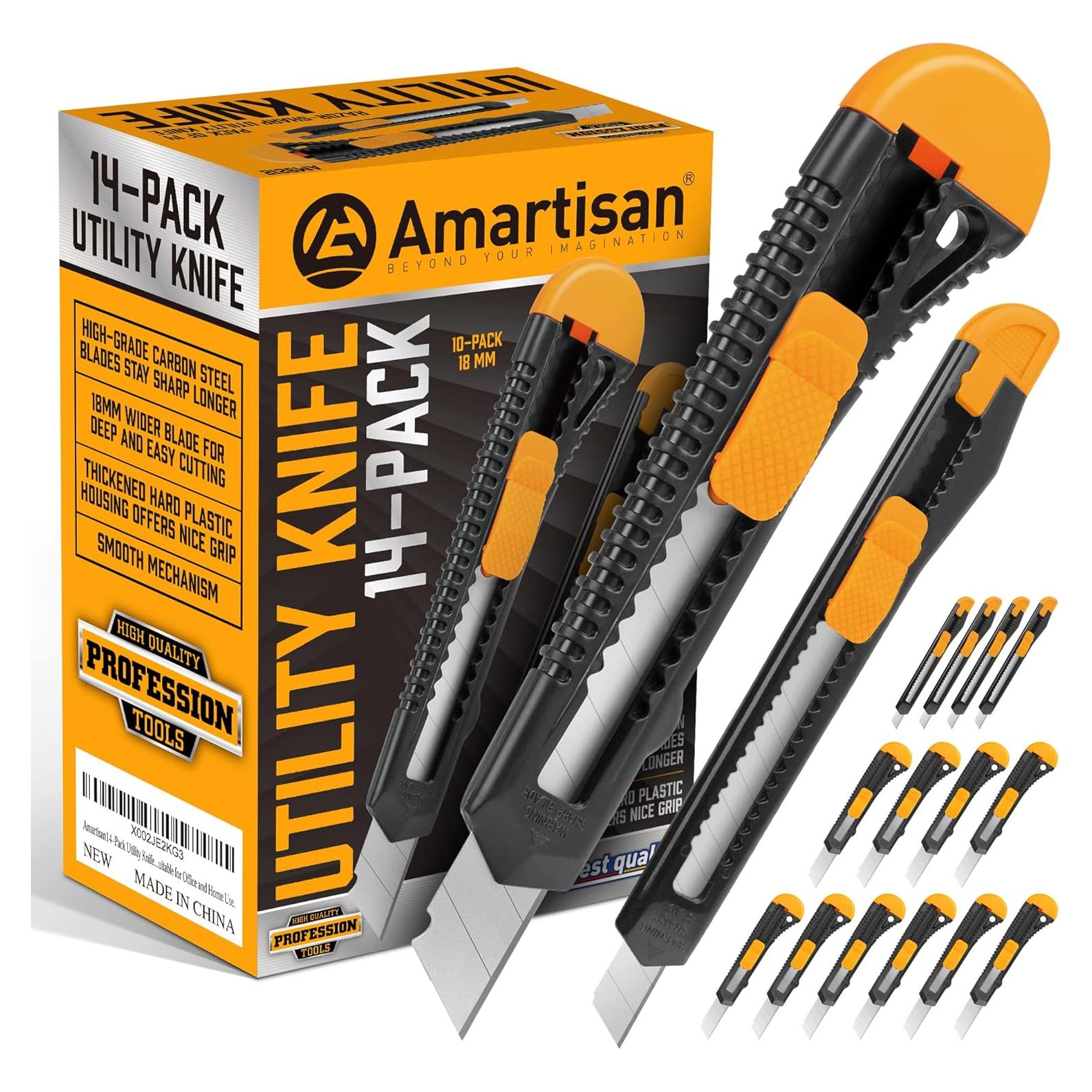 Cortador de Cajas Retráctil Amartisan 14 Piezas 18mm y 9mm