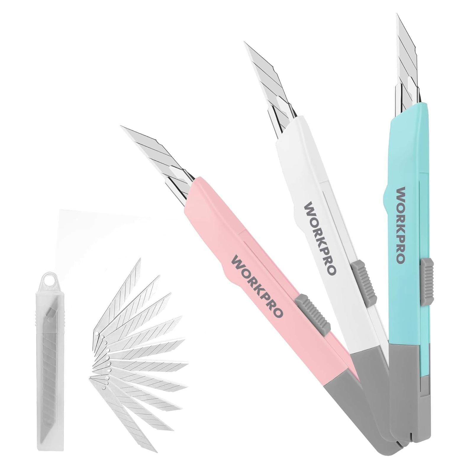 Cuchillo Utility WORKPRO Retráctil con 10 Hojas Extra 9mm