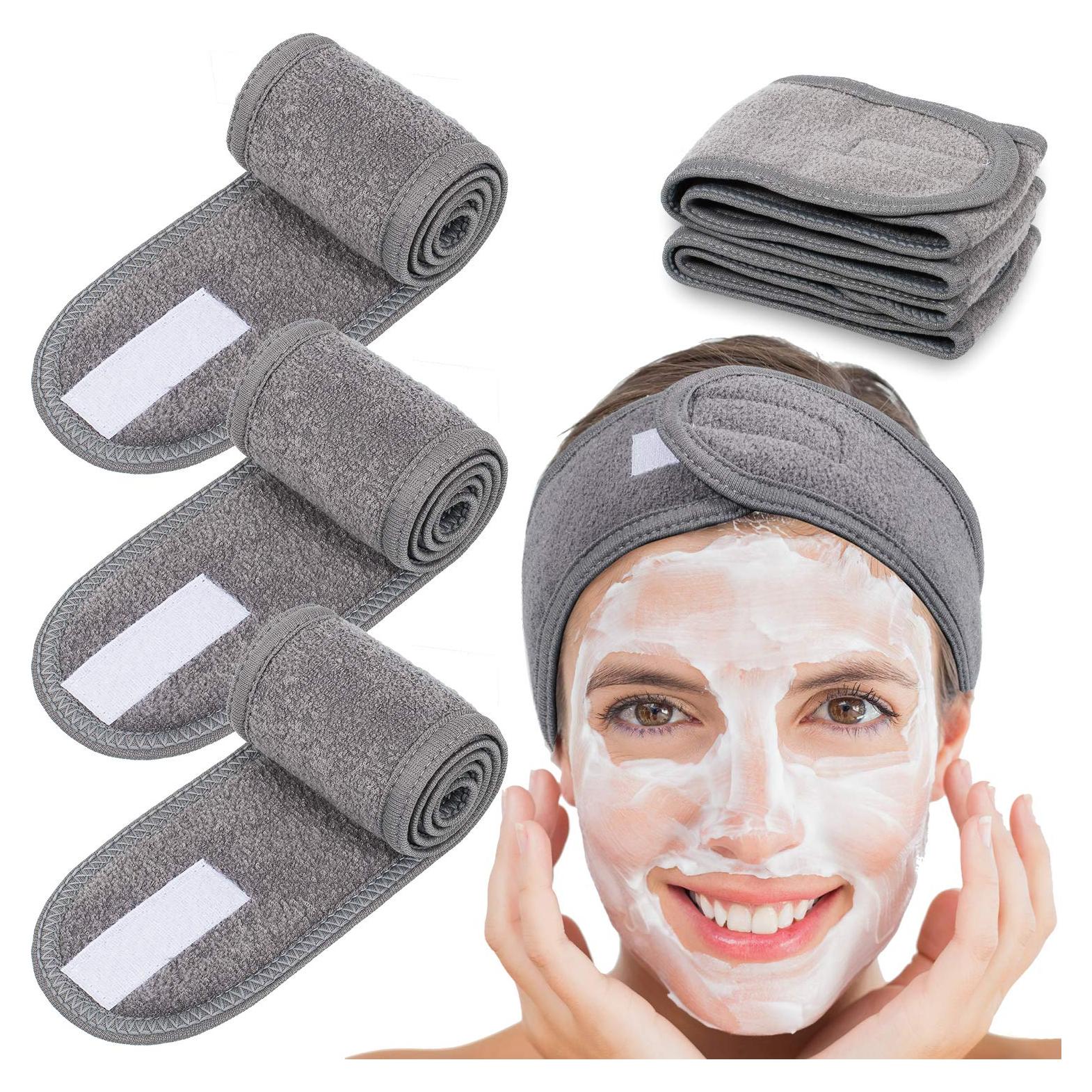 Diadema Facial de Spa Whaline - Paquete de 4 Toallas Rizo Gris