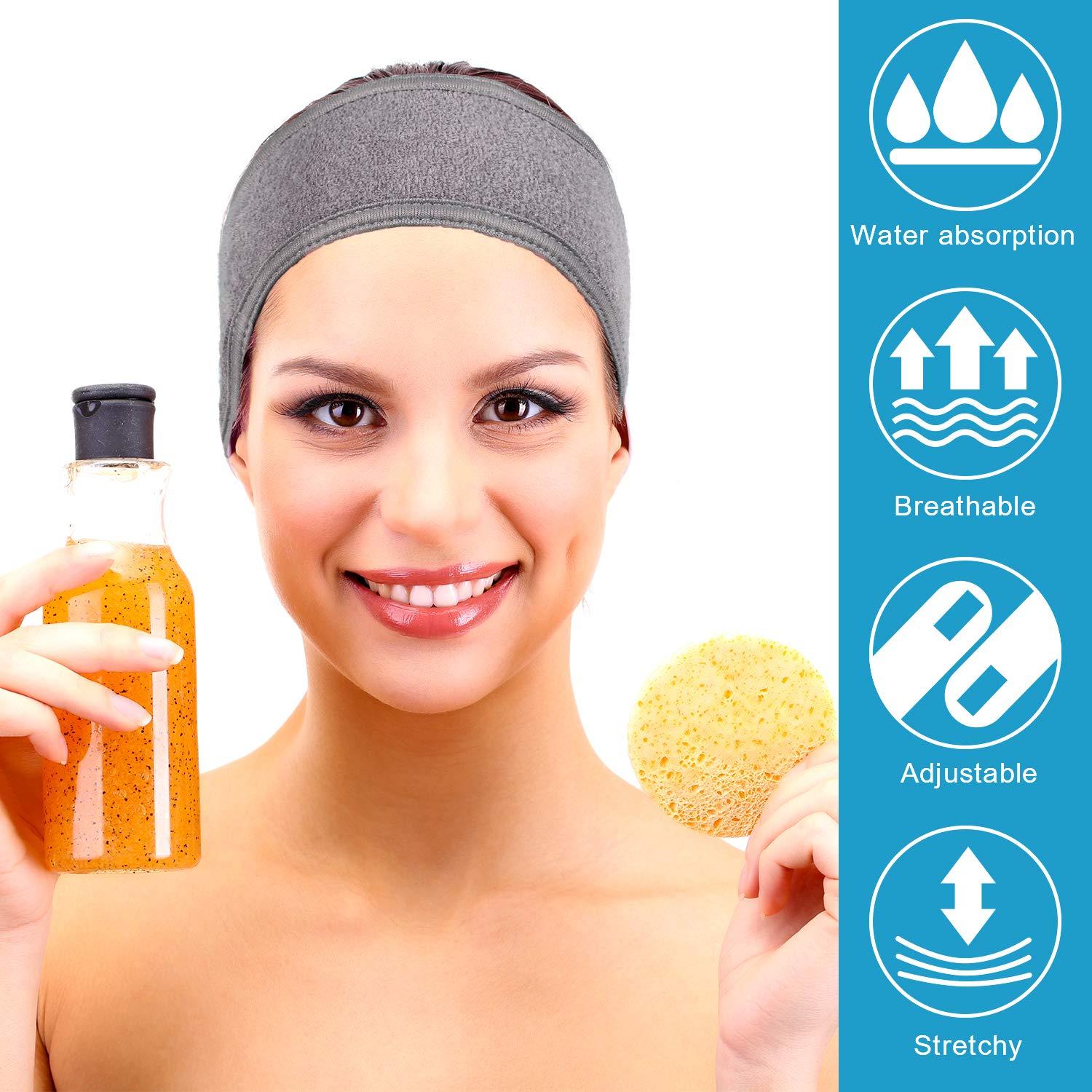 Diadema Facial de Spa Whaline - Paquete de 4 Toallas Rizo Gris