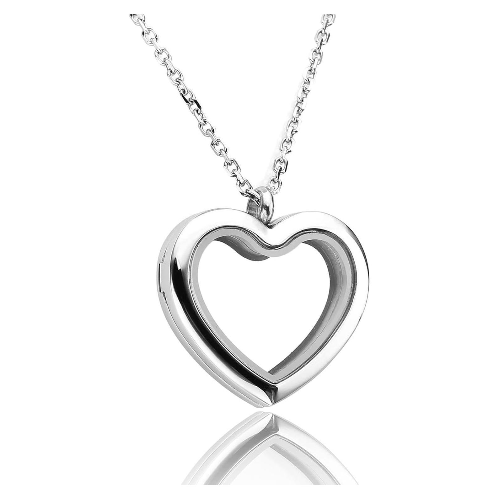 Colgante Flotante de Vidrio Jovivi Corazón 27x30mm Acero Inoxidable