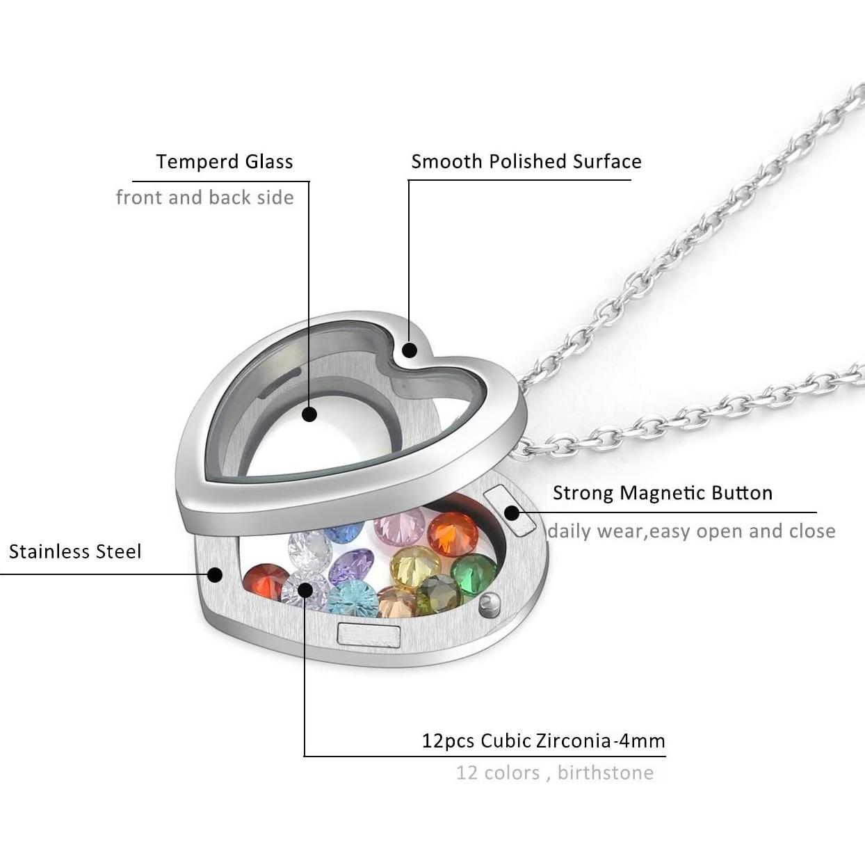 Colgante Flotante de Vidrio Jovivi Corazón 27x30mm Acero Inoxidable