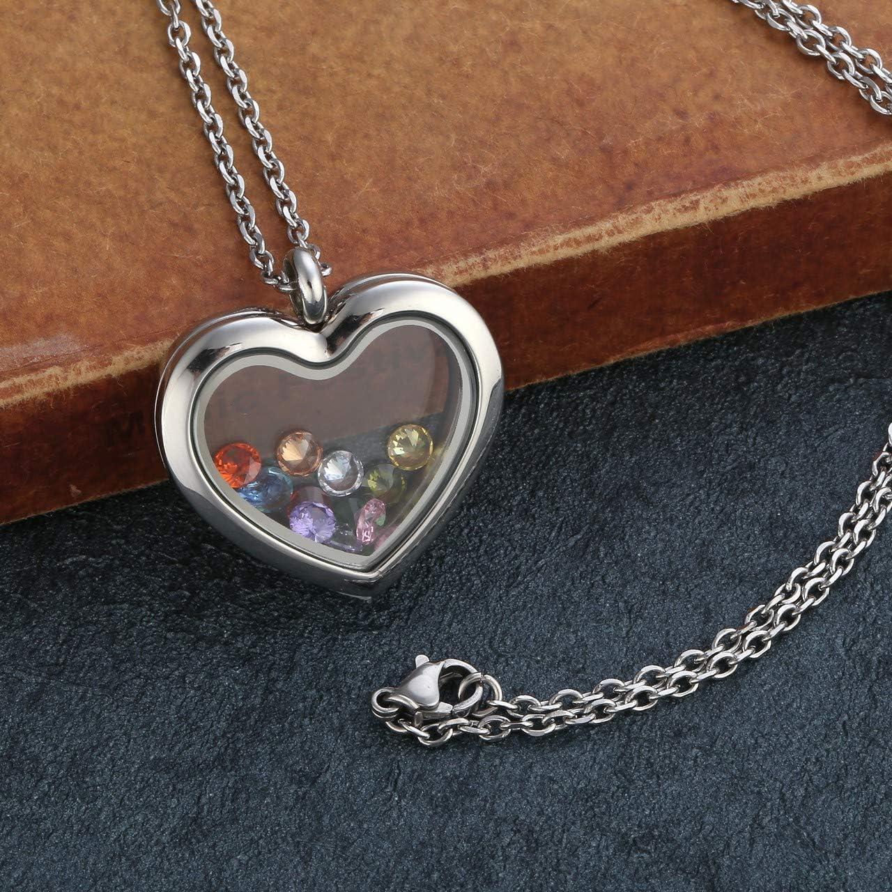 Colgante Flotante de Vidrio Jovivi Corazón 27x30mm Acero Inoxidable