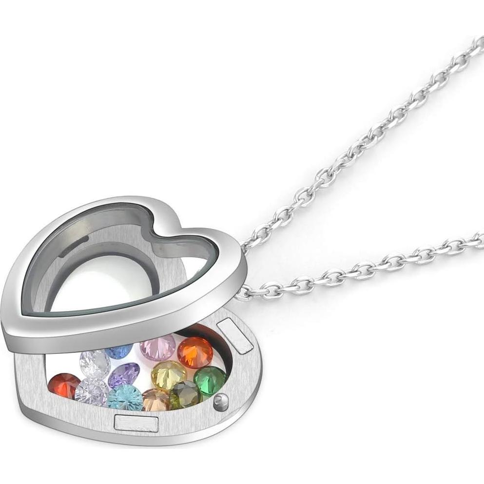 Colgante Flotante de Vidrio Jovivi Corazón 27x30mm Acero Inoxidable