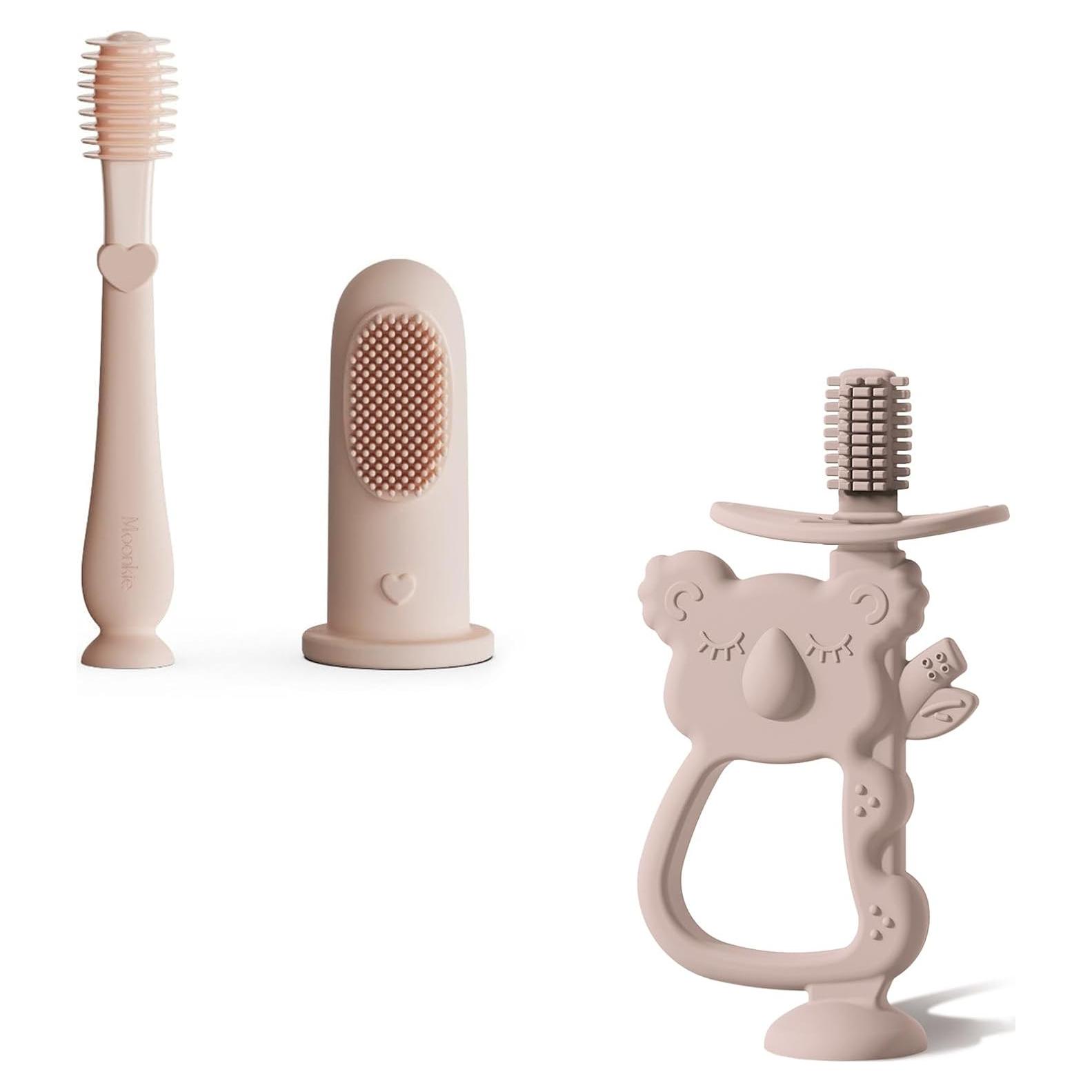 Set de Cuidado Oral Bebé Moonkie | 2 Cepillos de Dedo y Limpiador de Lengua