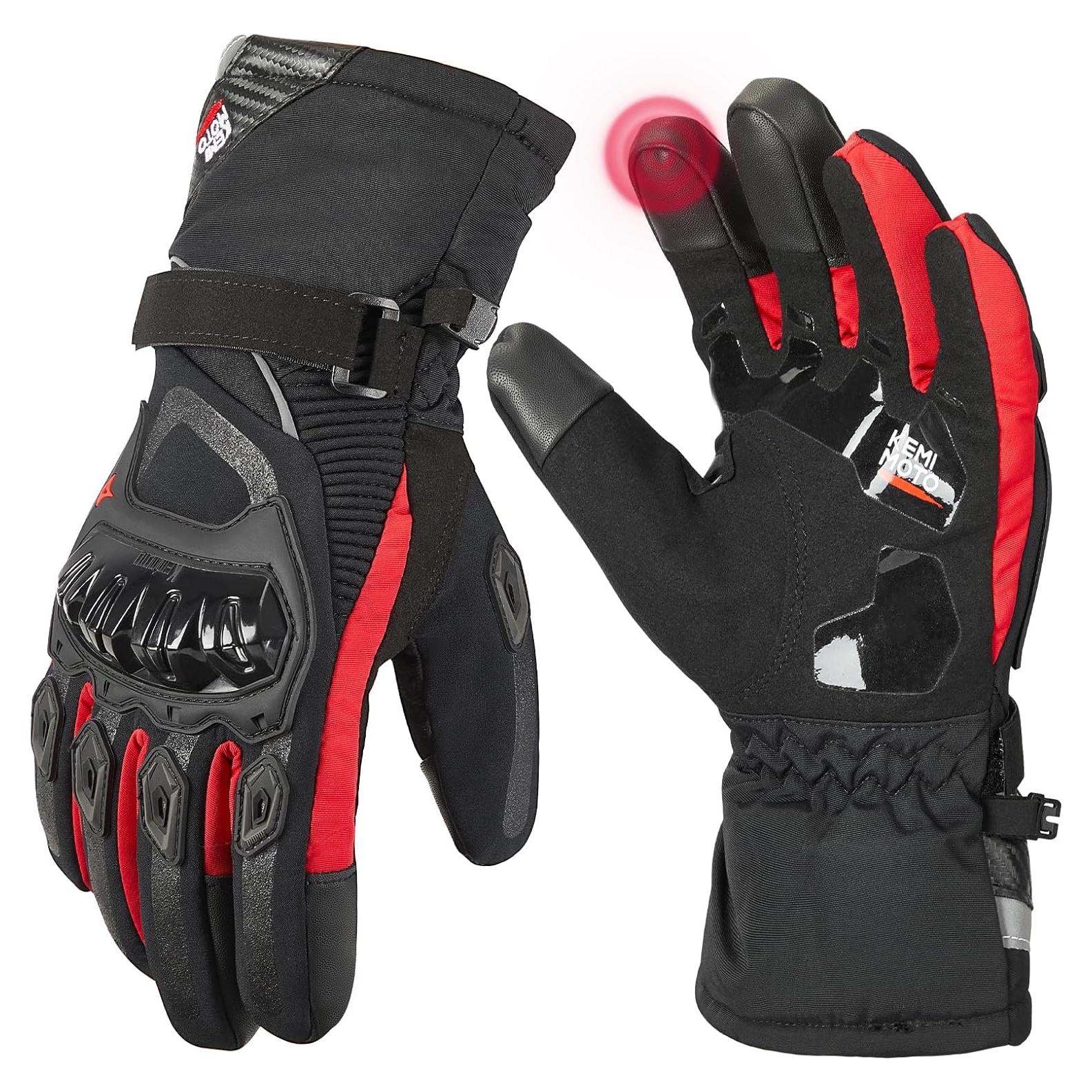 Guantes de Moto KEMIMOTO Invierno Impermeables Táctiles Rojo