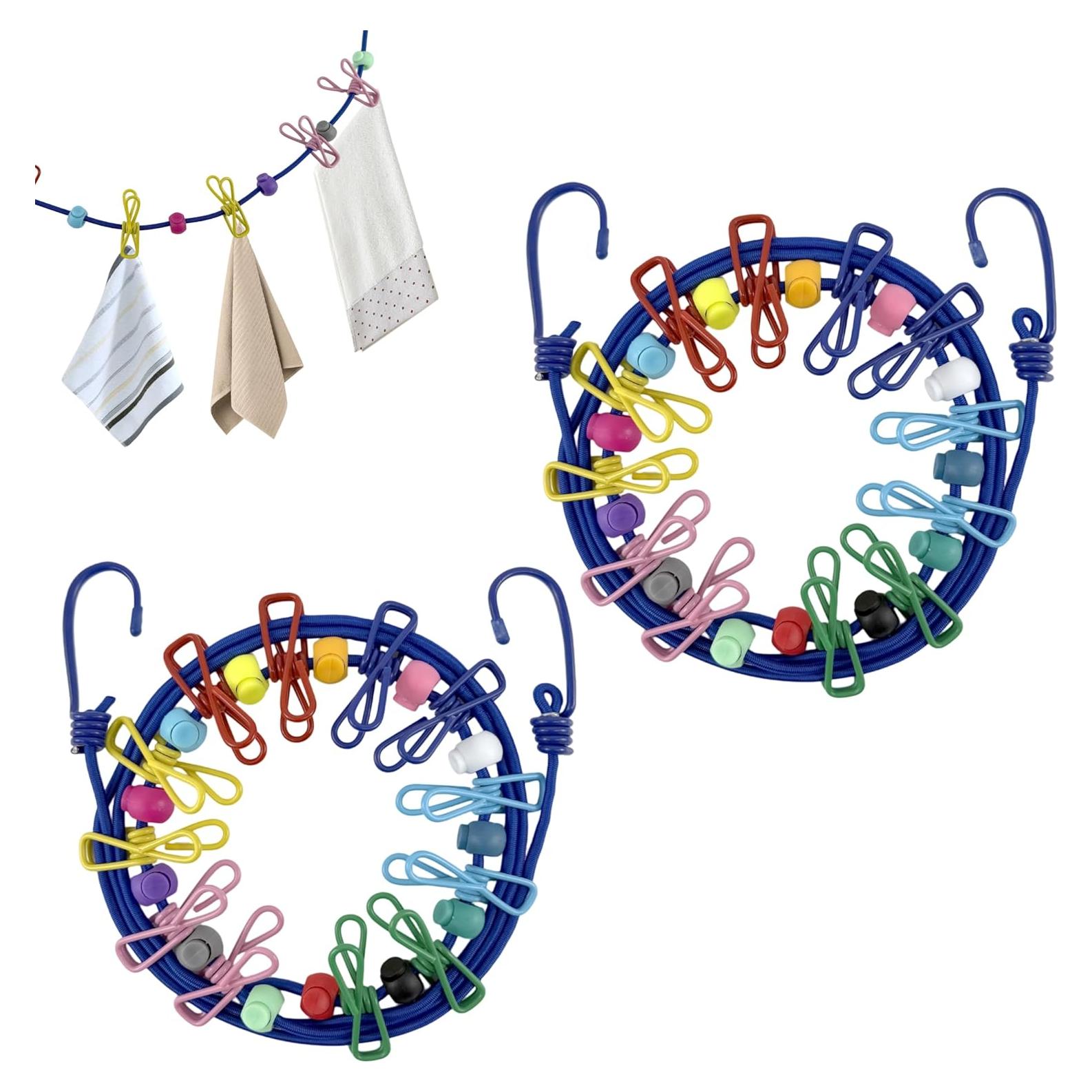 Cuerda de Ropa Portátil JHHSYU 3.05m con 12 Clips Azul