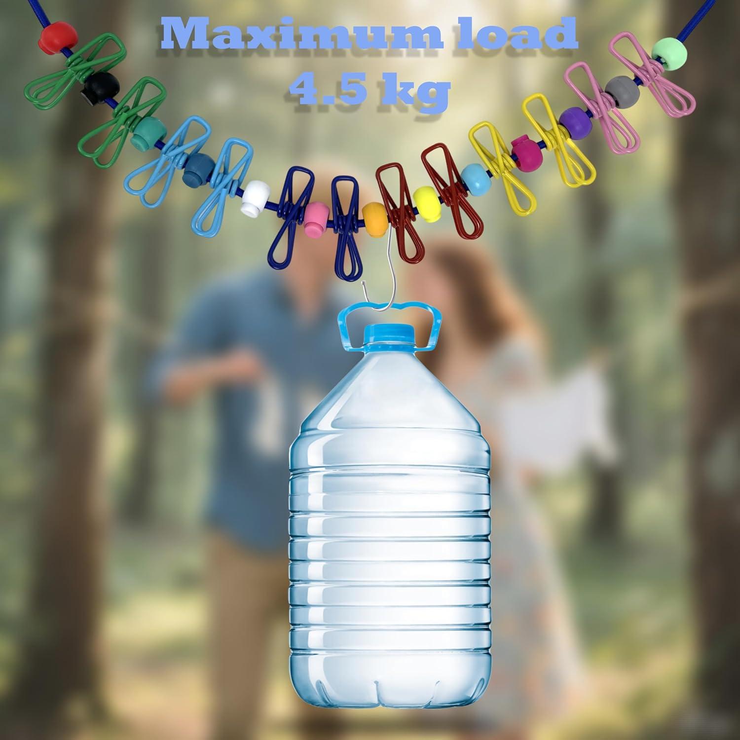 Cuerda de Ropa Portátil JHHSYU 3.05m con 12 Clips Azul