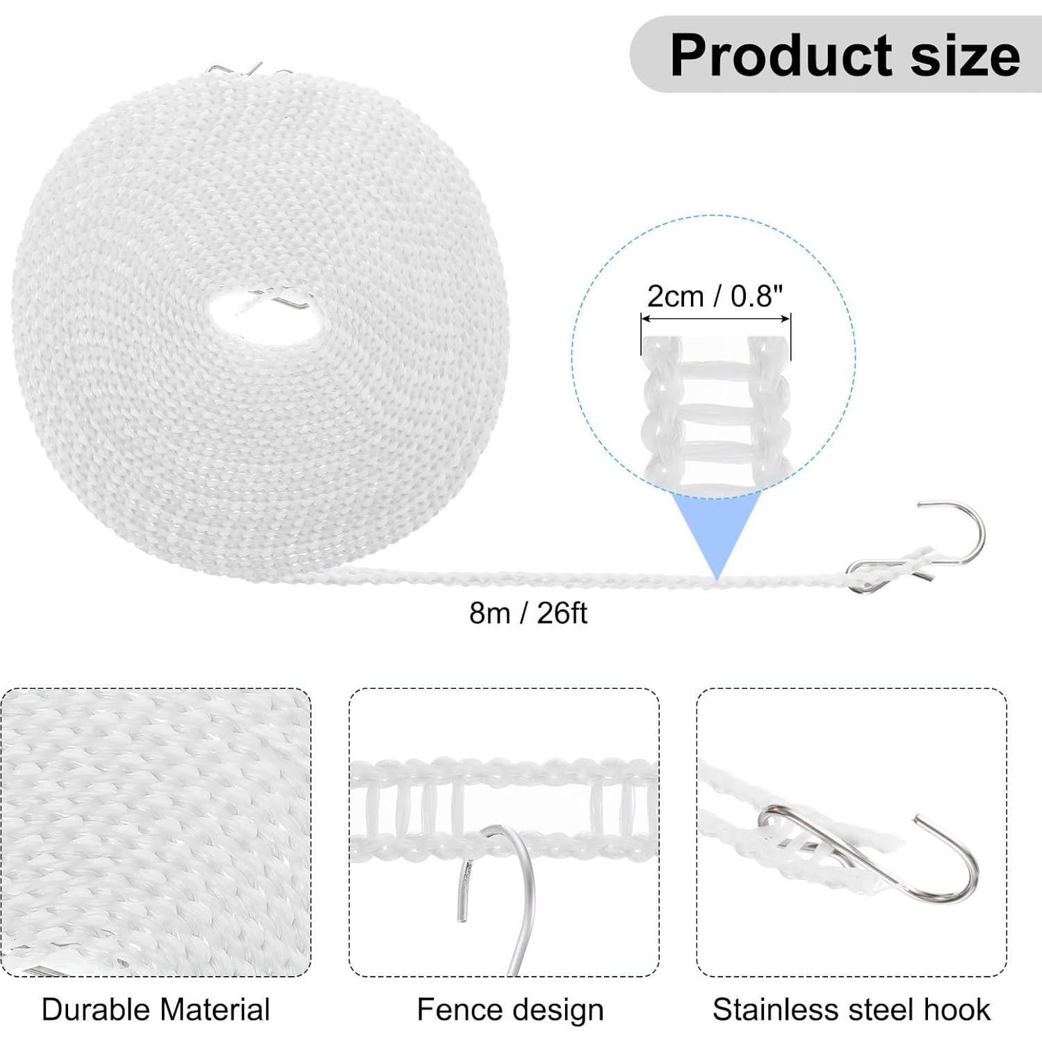 Cuerda de Ropa Portátil uxcell 8M Antideslizante Blanca