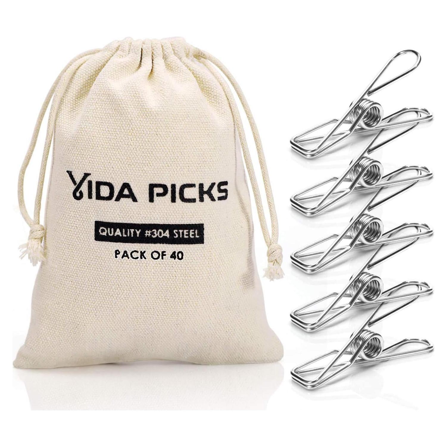 Paquete de 40 Pinzas de Ropa Vida Picks de Acero Inoxidable 6cm