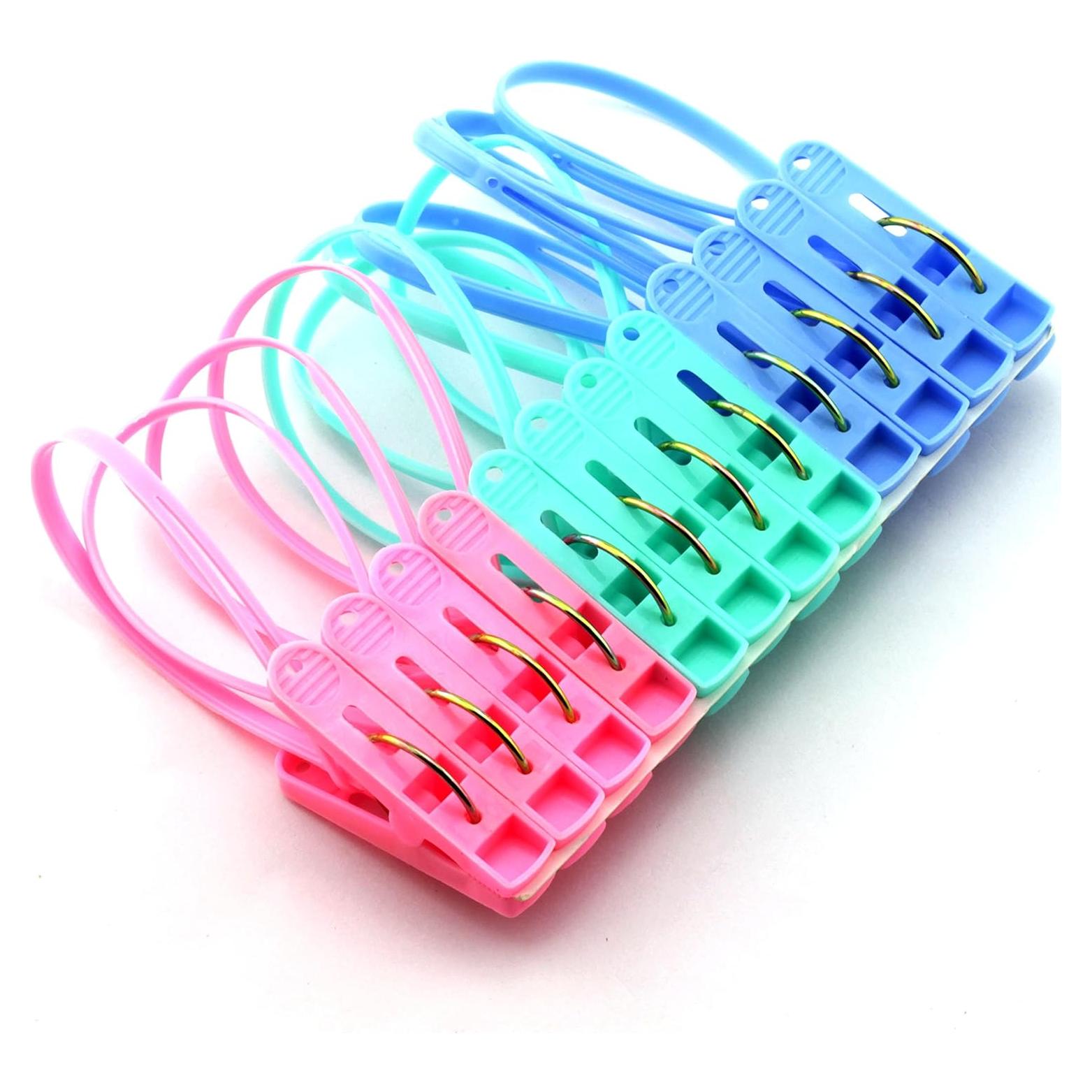 12 Pinzas para Ropa JCBIZ Multicolor con Cuerda Antideslizante