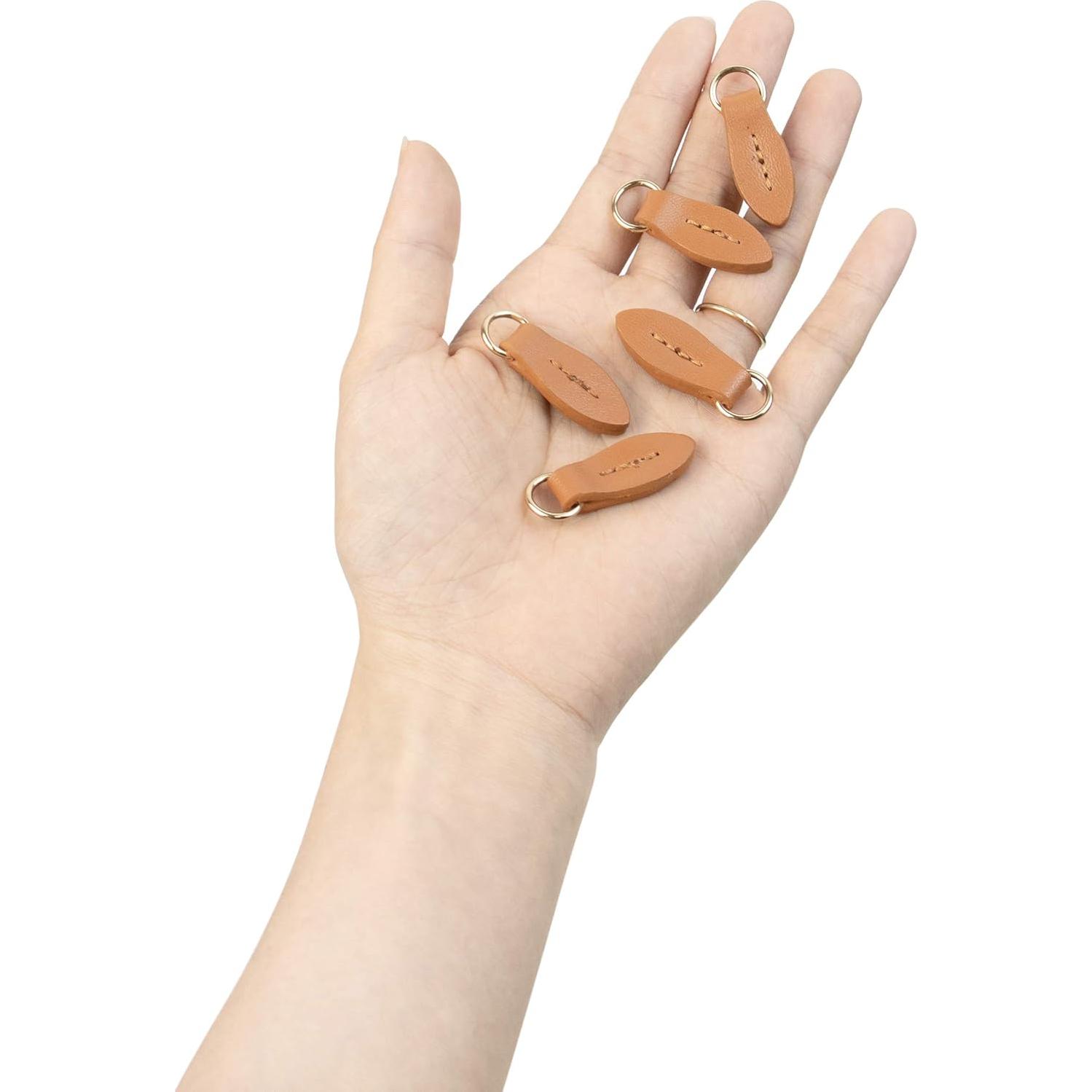 AUEAR, 5 Pack Leather Zip Puller Replacement Leaf Shape for Luggage Handbags Bags Trouser Bag Brown