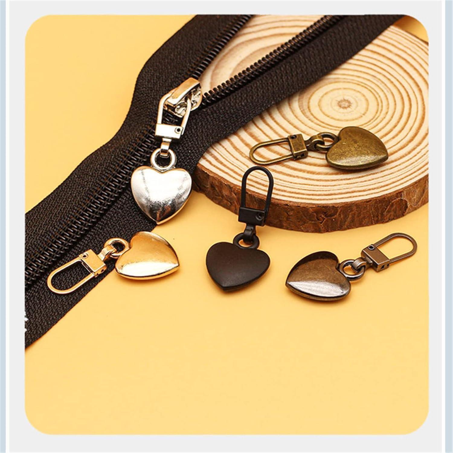 Set de 5 Tiradores de Cremallera Corazón Metal Dorado