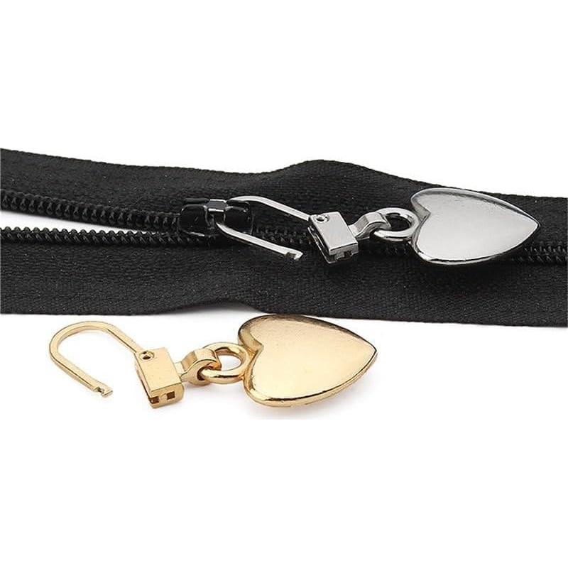 Set de 5 Tiradores de Cremallera Corazón Metal Dorado