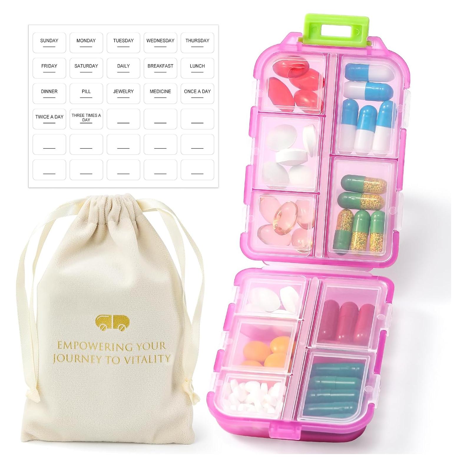 Organizador de Pastillas VITEVER Rosa 10 Compartimentos Bolsa
