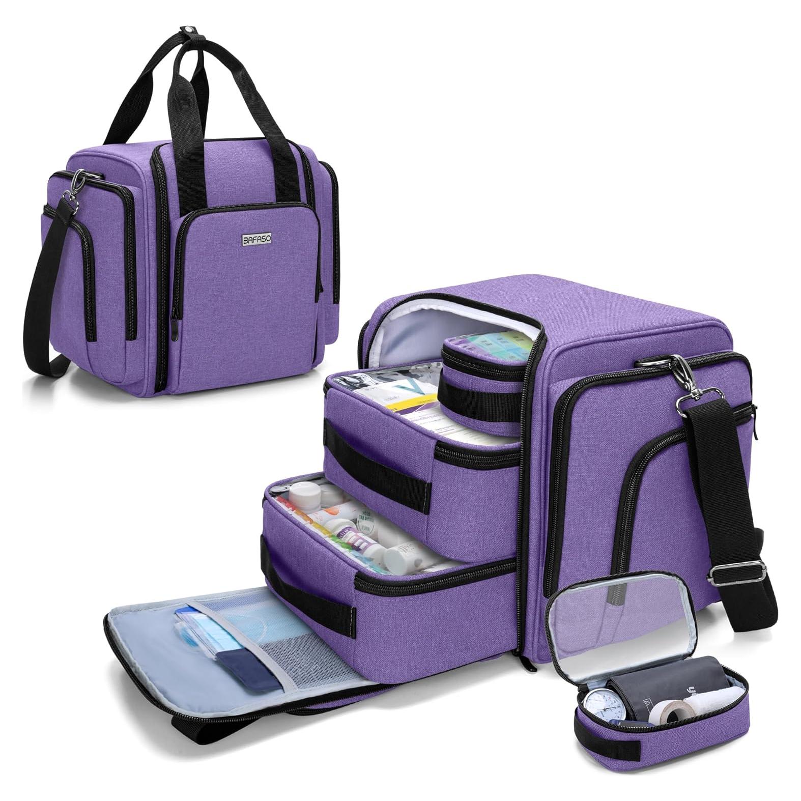Organizador de Medicamentos BAFASO Grande Púrpura con 4 Bolsillos