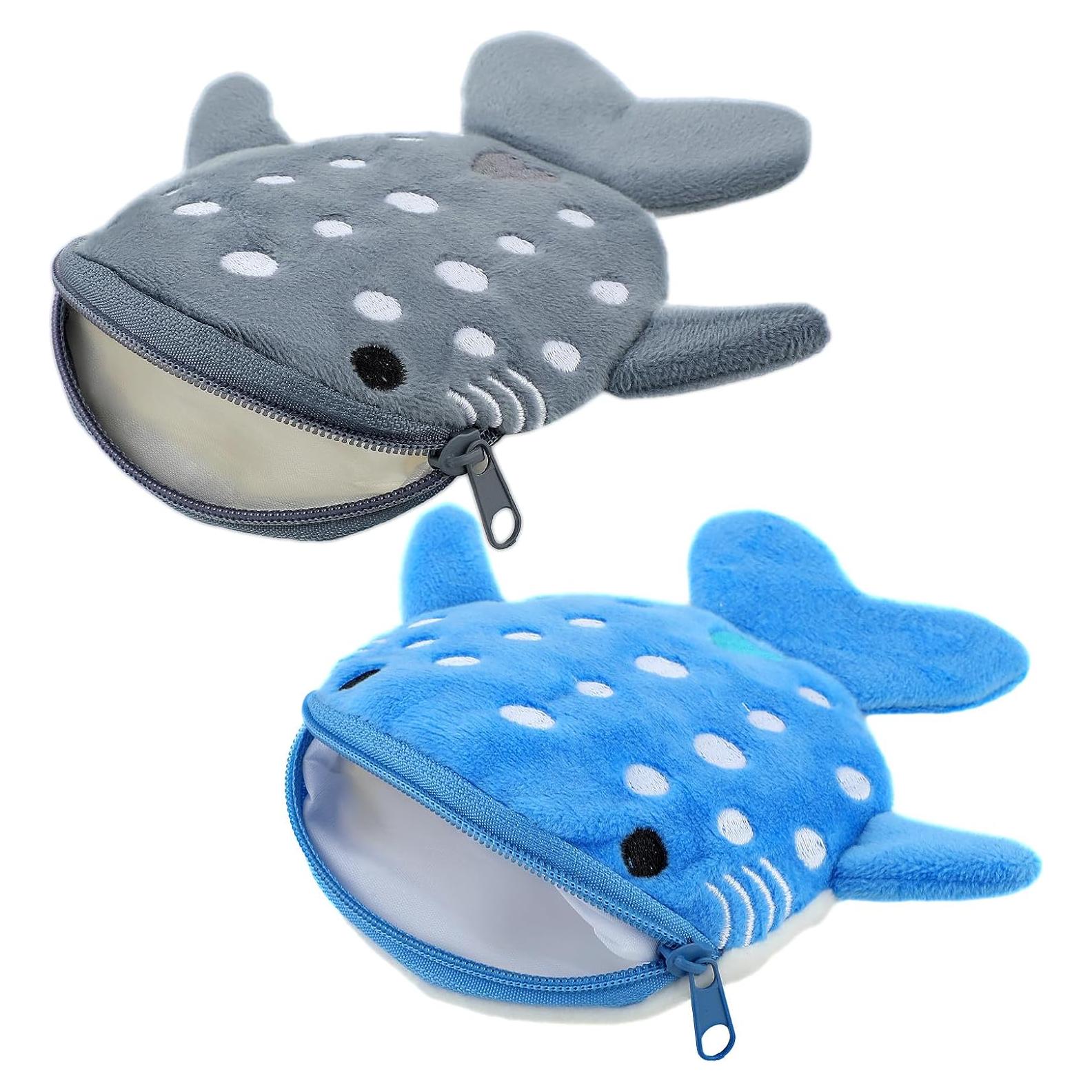 2 Pcs Monedero Tiburón Ballena Mabor Kawaii Azul Gris