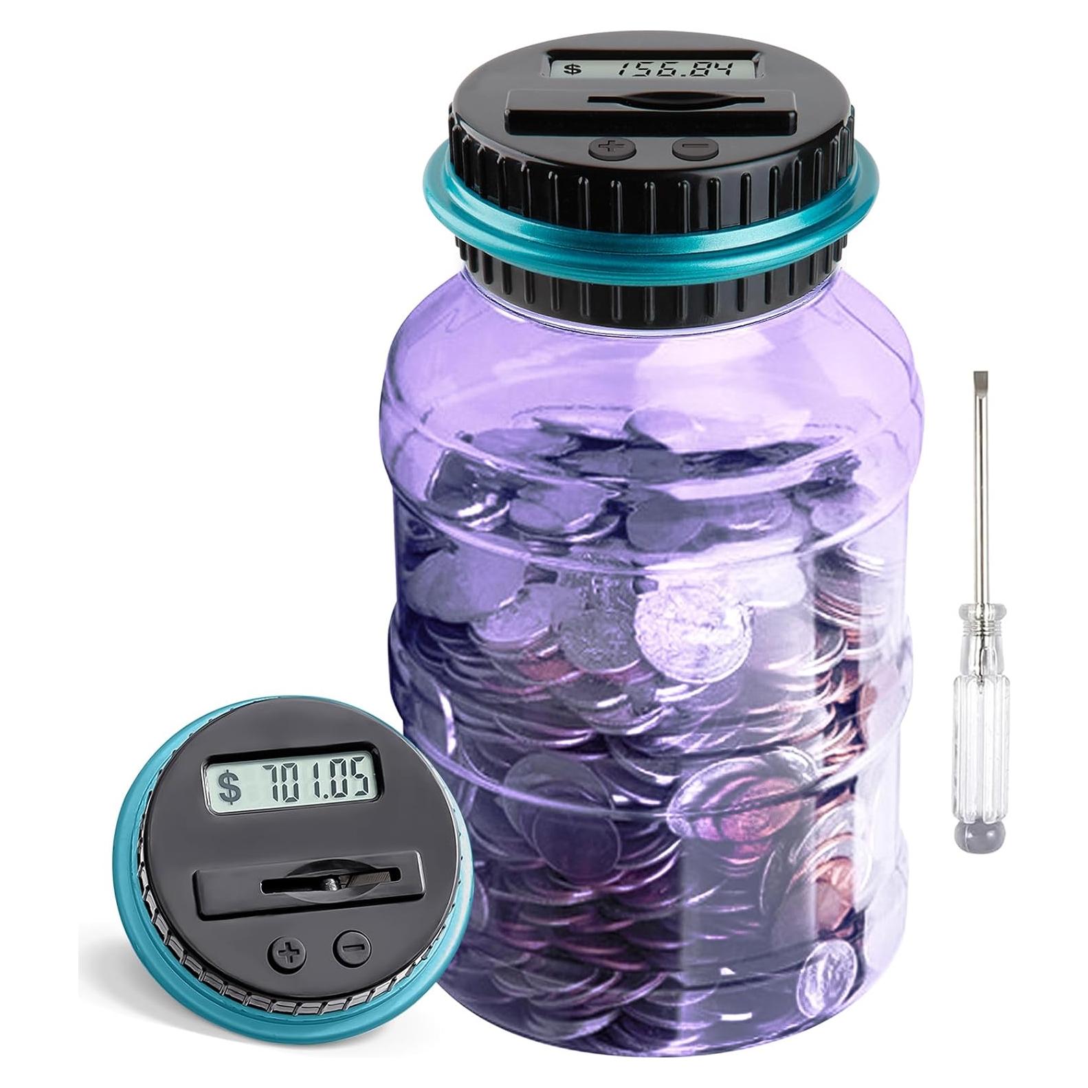 Alcancía Digital Vcertcpl 1.8L con Contador de Monedas Púrpura