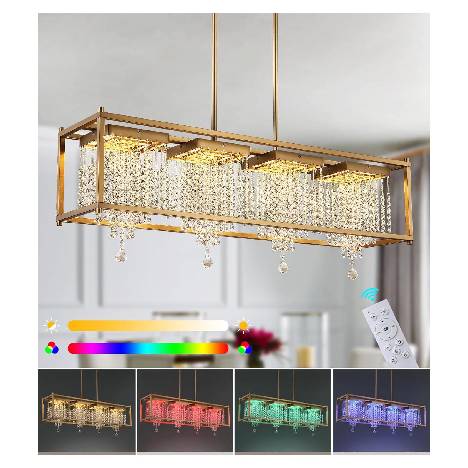 Lámpara LED Araña Cristal K9 RGB 4 Luces Latón Envejecido