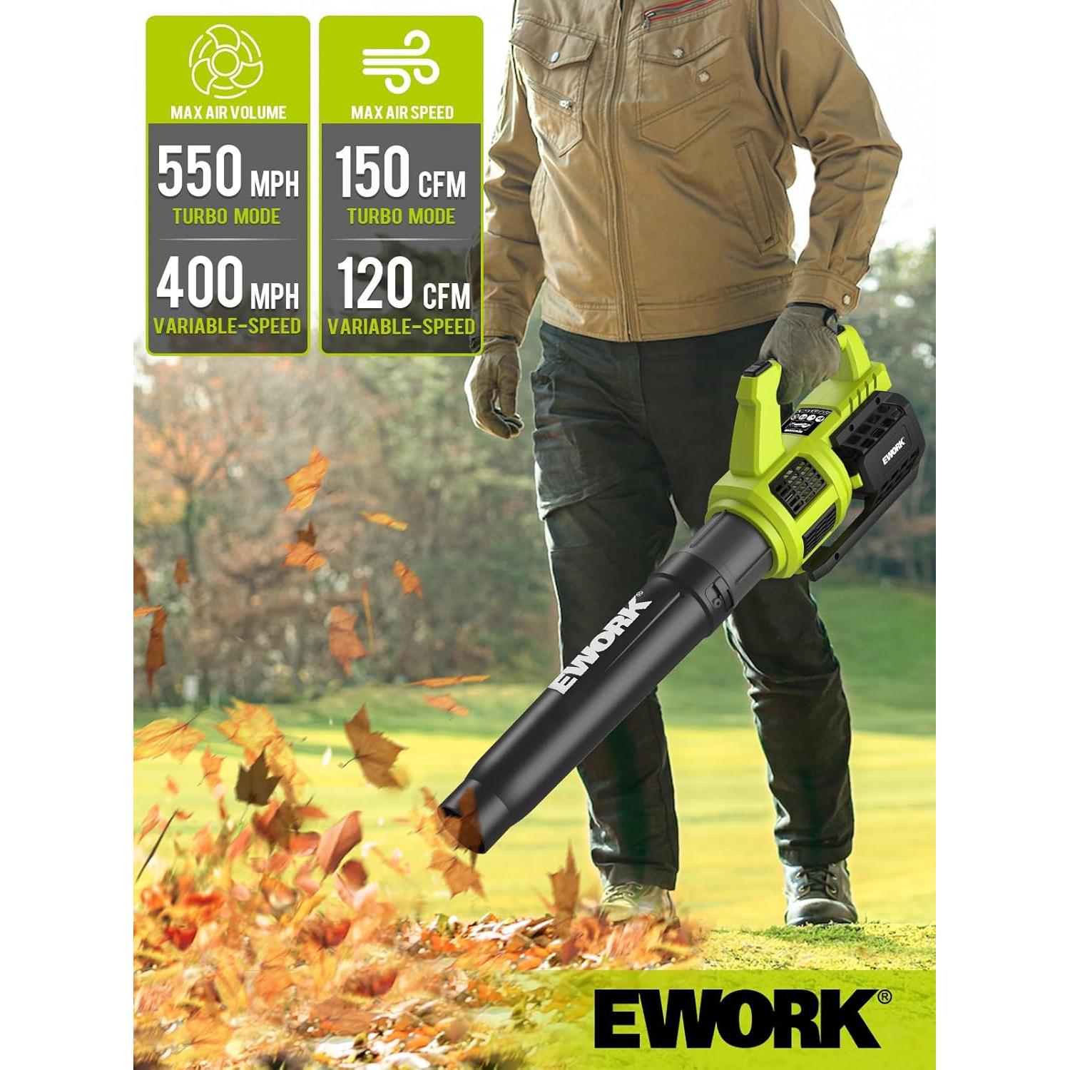 EWORK Soplador de Hojas Inalámbrico 21V Turbo 1.63kg
