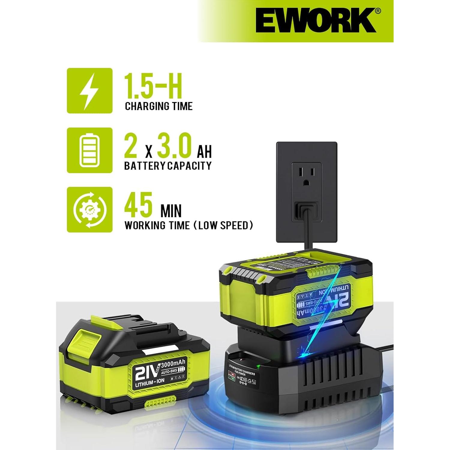 EWORK Soplador de Hojas Inalámbrico 21V Turbo 1.63kg